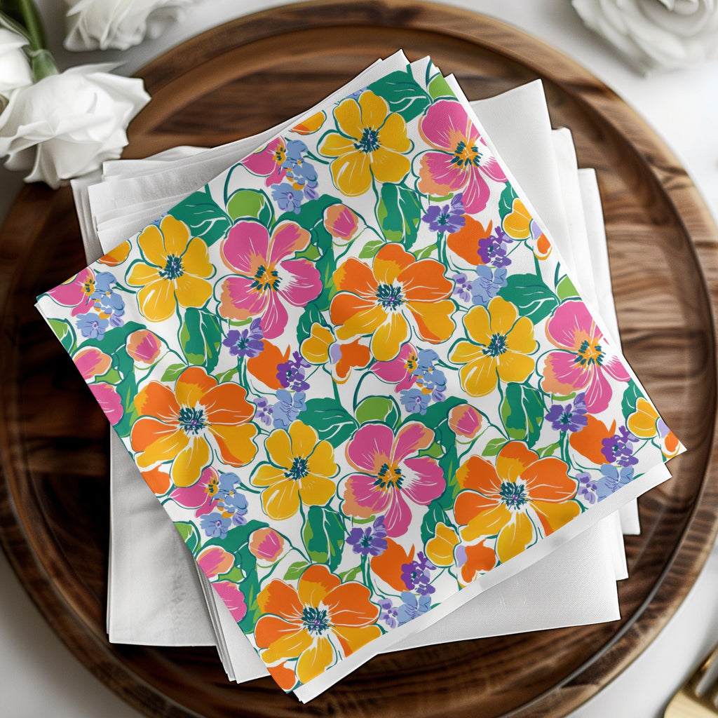 Preppy 60's floral pattern seamless pattern, yellow, orange, pink floral digital background, bright floral print, repeating flower design - Moore and Mountain