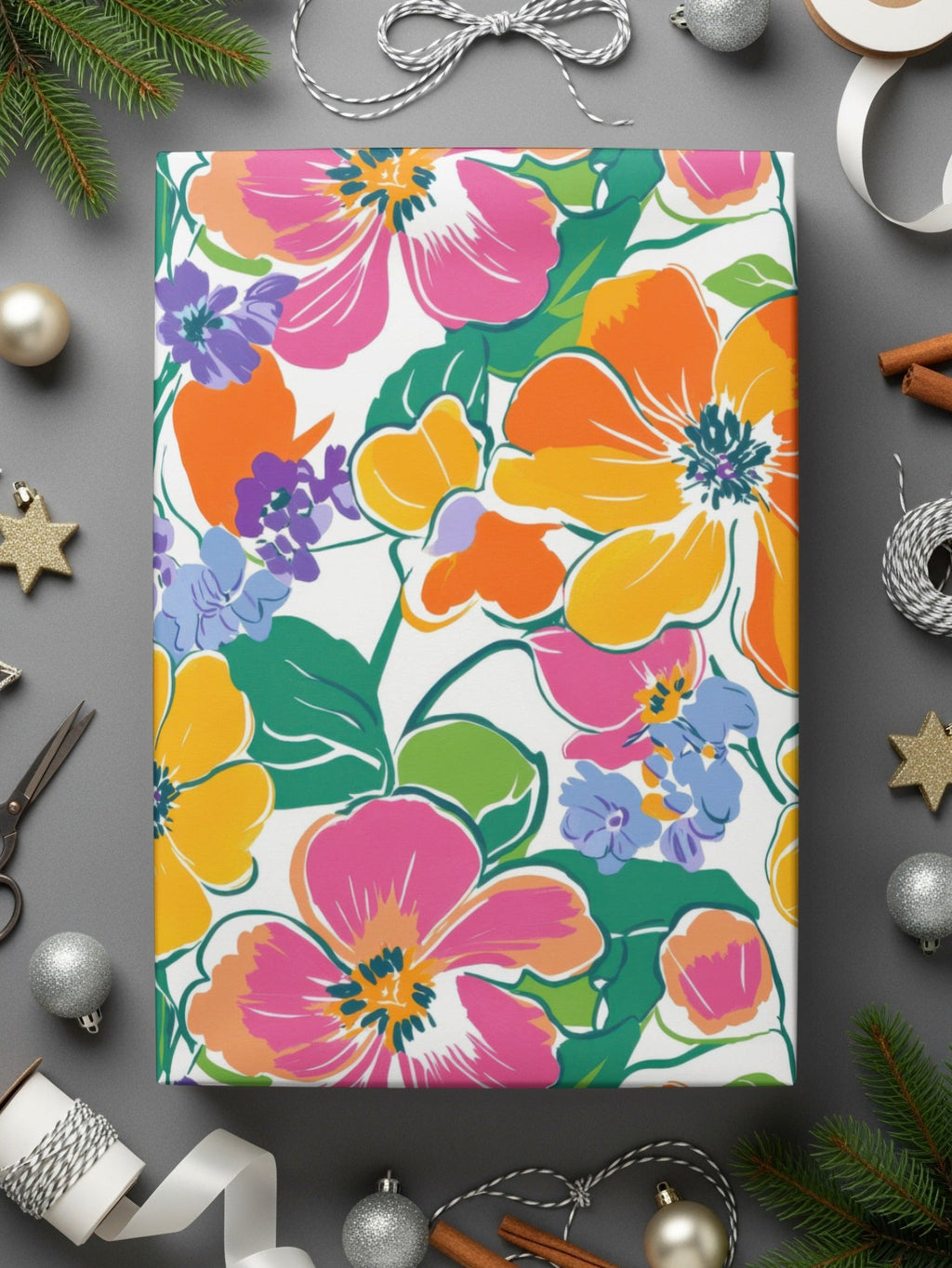 Preppy 60's floral pattern seamless pattern, yellow, orange, pink floral digital background, bright floral print, repeating flower design - Moore and Mountain