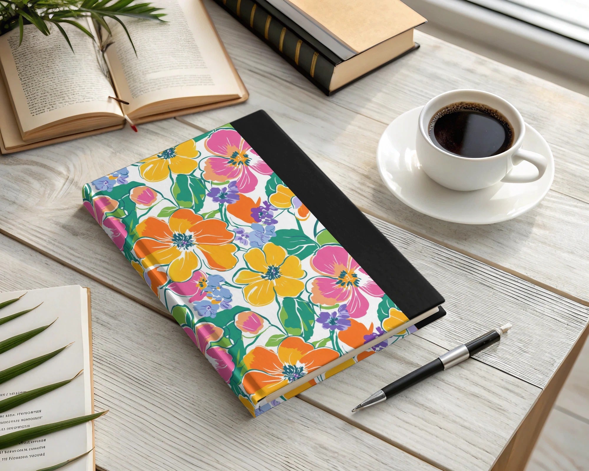 Preppy 60's floral pattern seamless pattern, yellow, orange, pink floral digital background, bright floral print, repeating flower design - Moore and Mountain