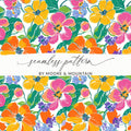 Preppy 60's floral pattern seamless pattern, yellow, orange, pink floral digital background, bright floral print, repeating flower design - Moore and Mountain