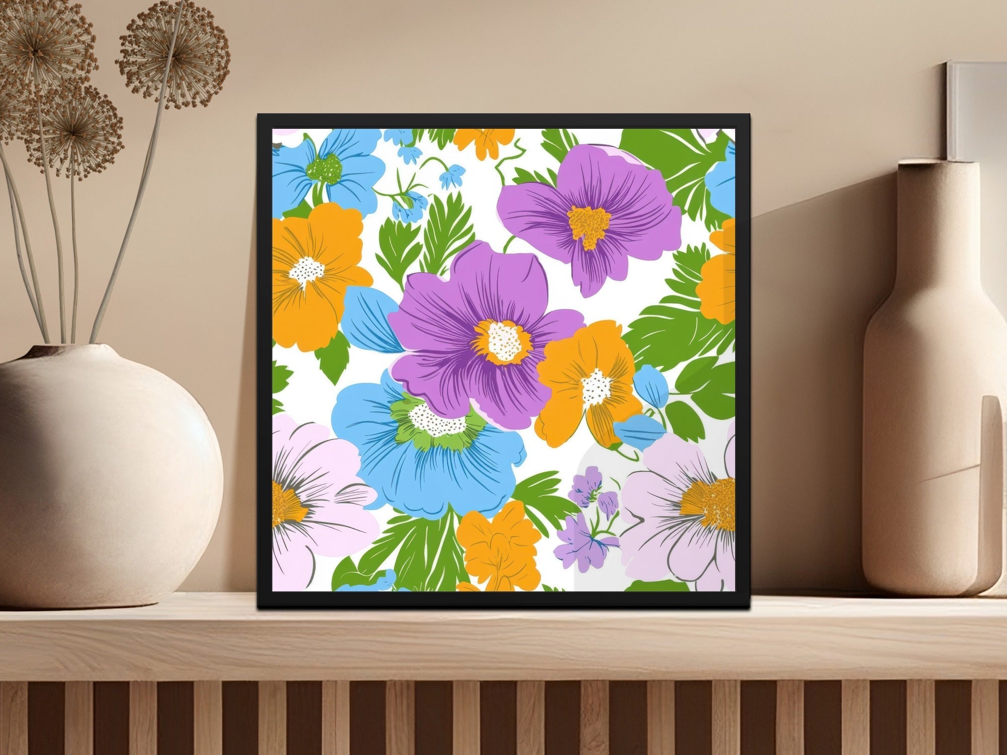 Preppy Blue Digital Paper, 60s floral pattern, Floral Clipart, Groovy Flowers, Seamless Background, Scrapbook Paper, Fabric Design - Moore and Mountain