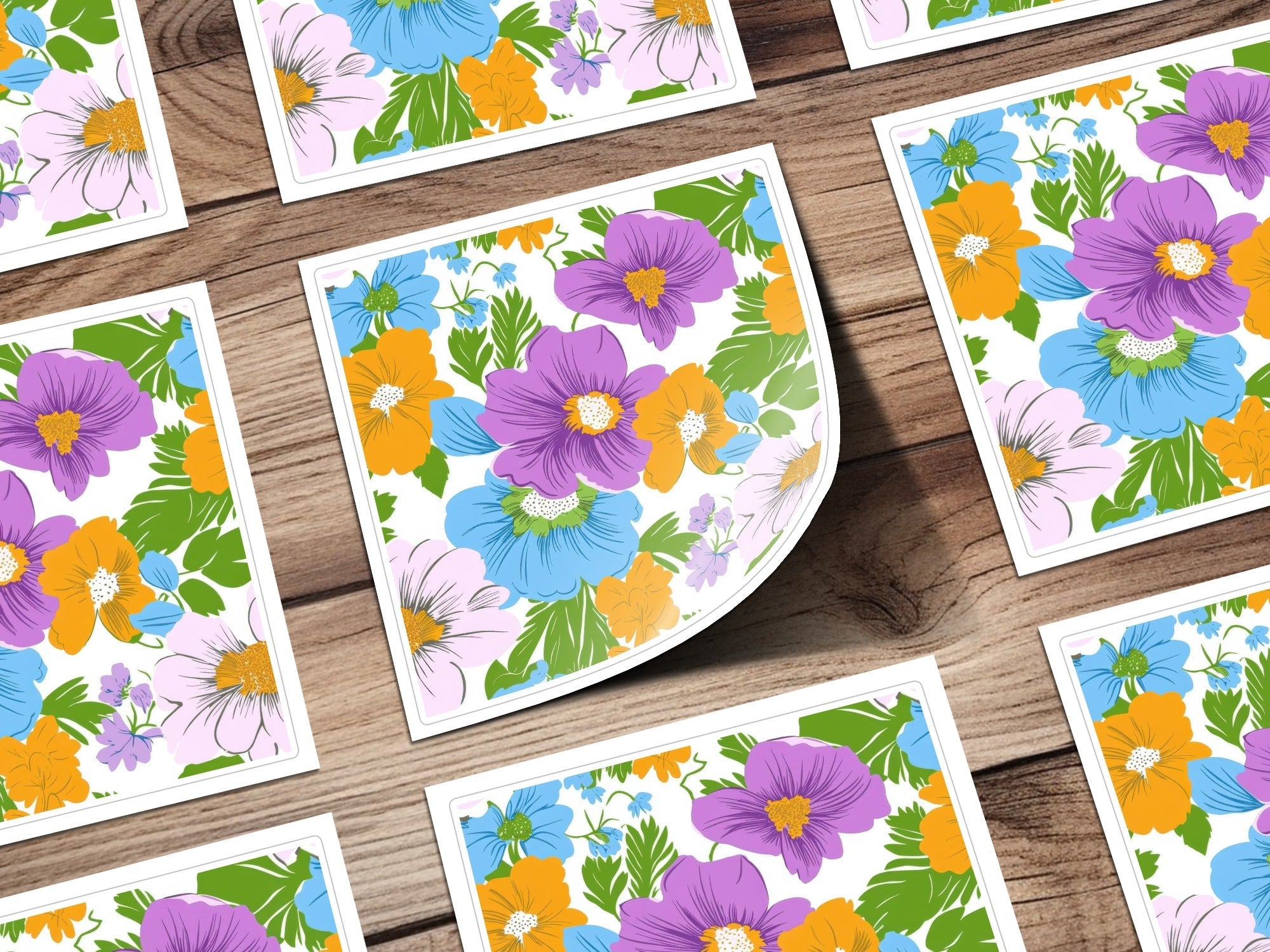 Preppy Blue Digital Paper, 60s floral pattern, Floral Clipart, Groovy Flowers, Seamless Background, Scrapbook Paper, Fabric Design - Moore and Mountain