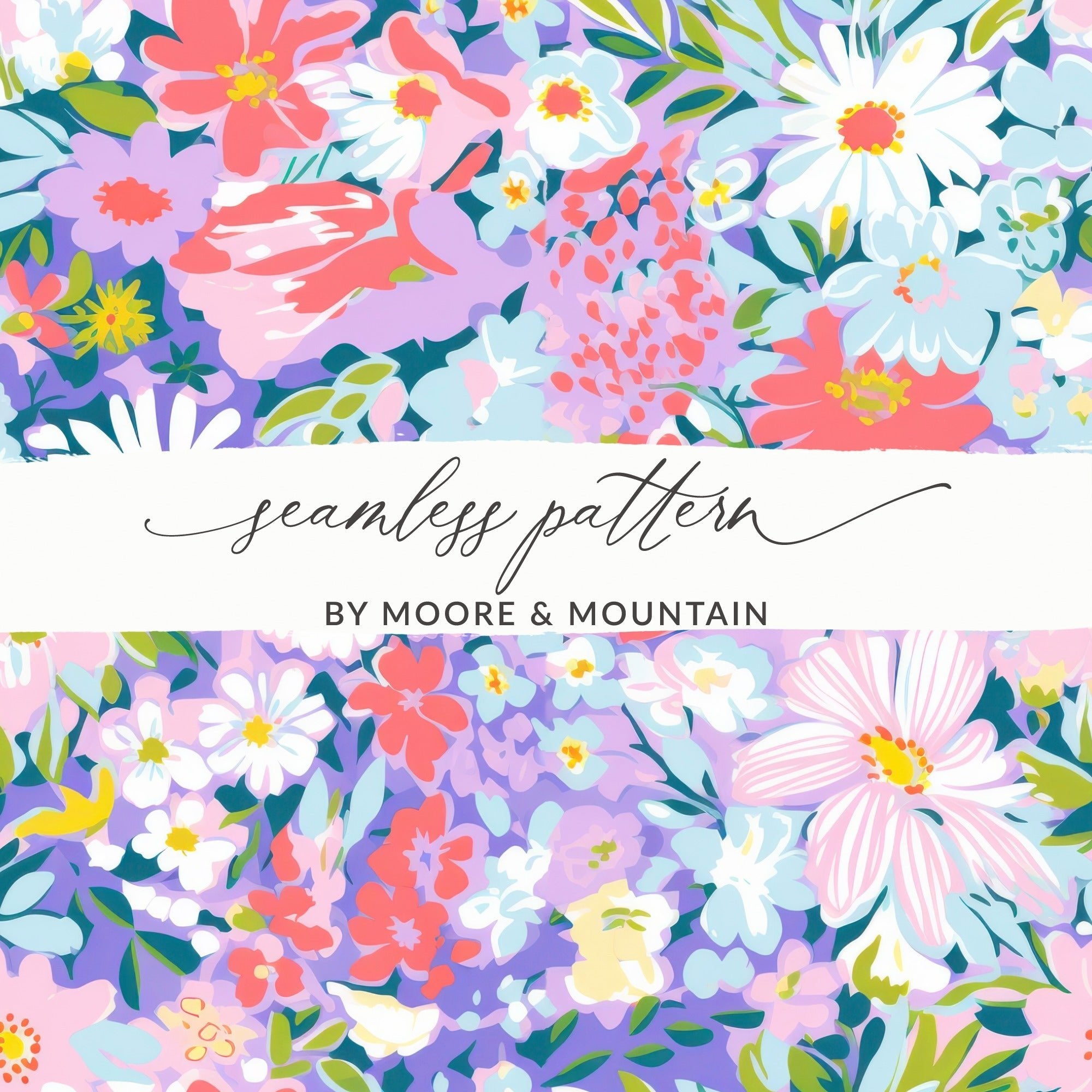Preppy Floral Seamless Pattern, Ditsy Floral, Floral Design, Fabric Pattern, Flower Print, Commercial Use, Pastel Flowers Digital, 12x12 inches - Moore and Mountain