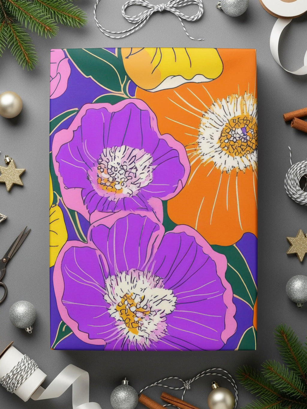 Preppy Orange 60s floral pattern, Digital Paper, Groovy Floral Background, Seamless Retro Flowers, Scrapbook Paper, Fabric Design - Moore and Mountain