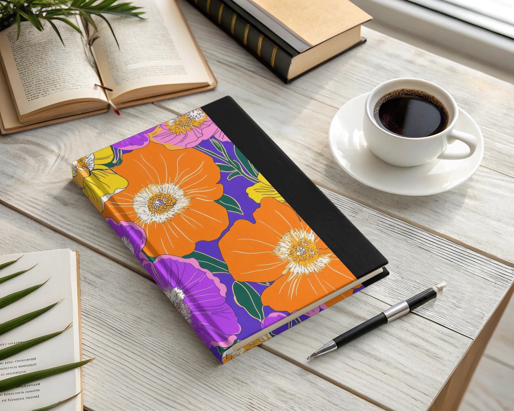 Preppy Orange 60s floral pattern, Digital Paper, Groovy Floral Background, Seamless Retro Flowers, Scrapbook Paper, Fabric Design - Moore and Mountain