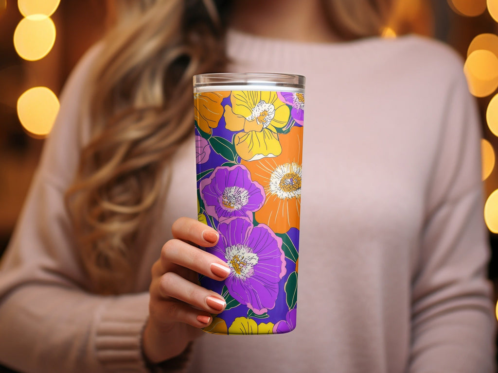 Preppy Orange 60s floral pattern, Digital Paper, Groovy Floral Background, Seamless Retro Flowers, Scrapbook Paper, Fabric Design - Moore and Mountain