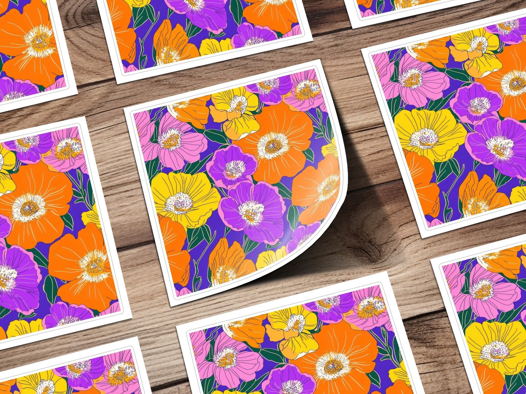 Preppy Orange 60s floral pattern, Digital Paper, Groovy Floral Background, Seamless Retro Flowers, Scrapbook Paper, Fabric Design - Moore and Mountain