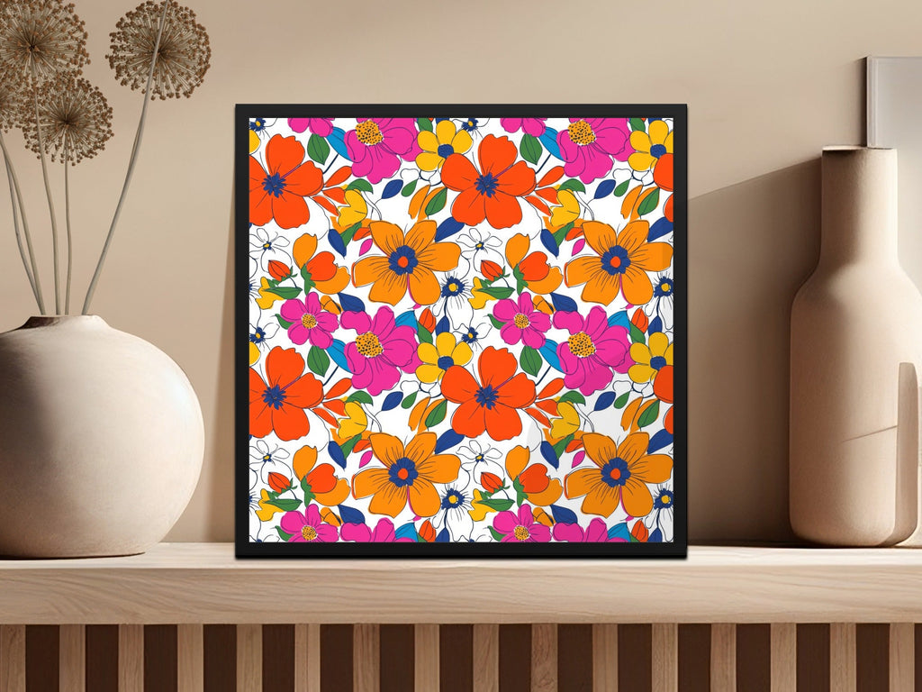 Preppy Orange Pink Floral Seamless Pattern, 60's Floral Pattern, Digital Background, Repeat Pattern, Trendy Flower Design, Digital Paper, Fabric - Moore and Mountain