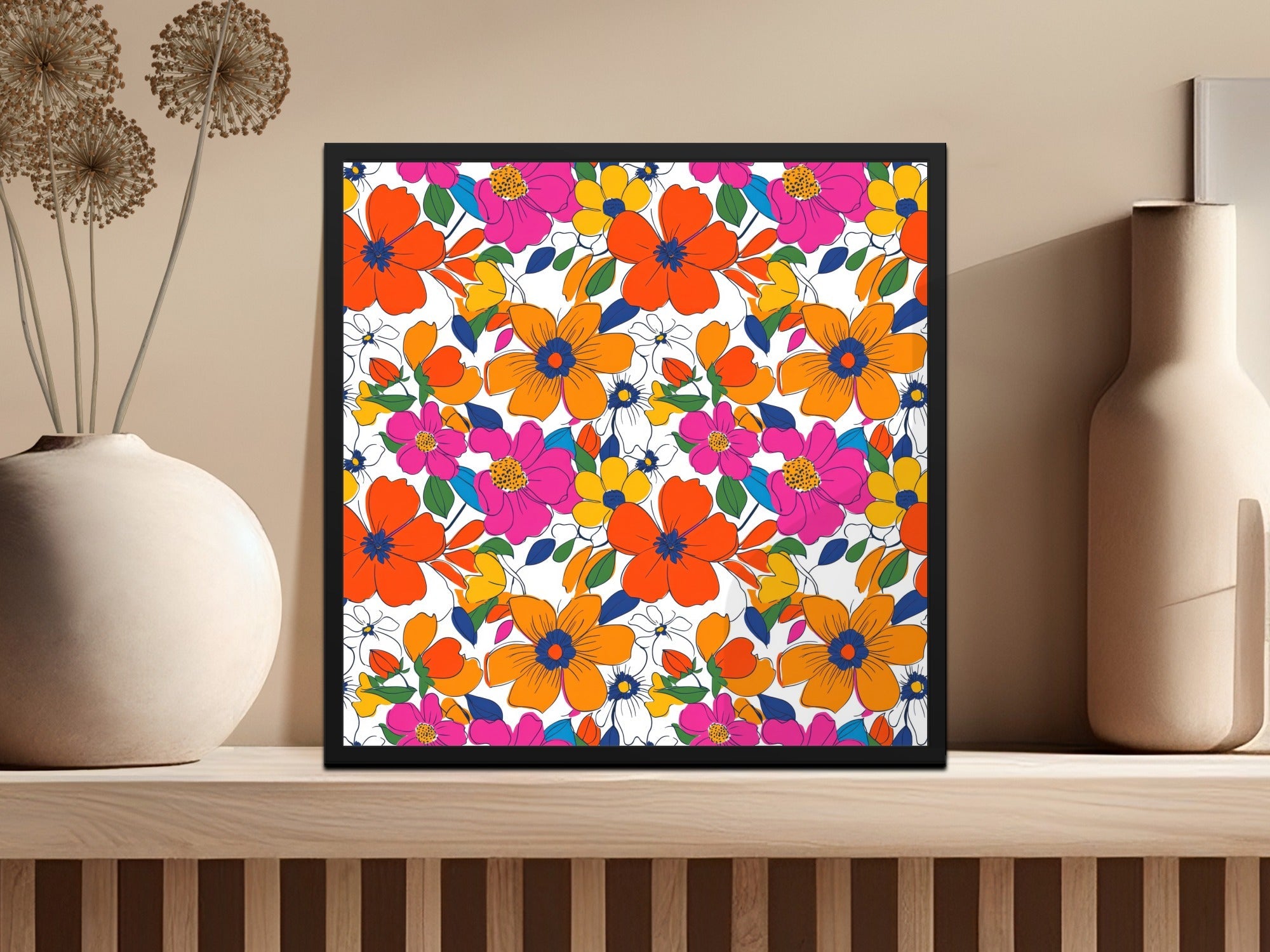 Preppy Orange Pink Floral Seamless Pattern, 60's Floral Pattern, Digital Background, Repeat Pattern, Trendy Flower Design, Digital Paper, Fabric - Moore and Mountain