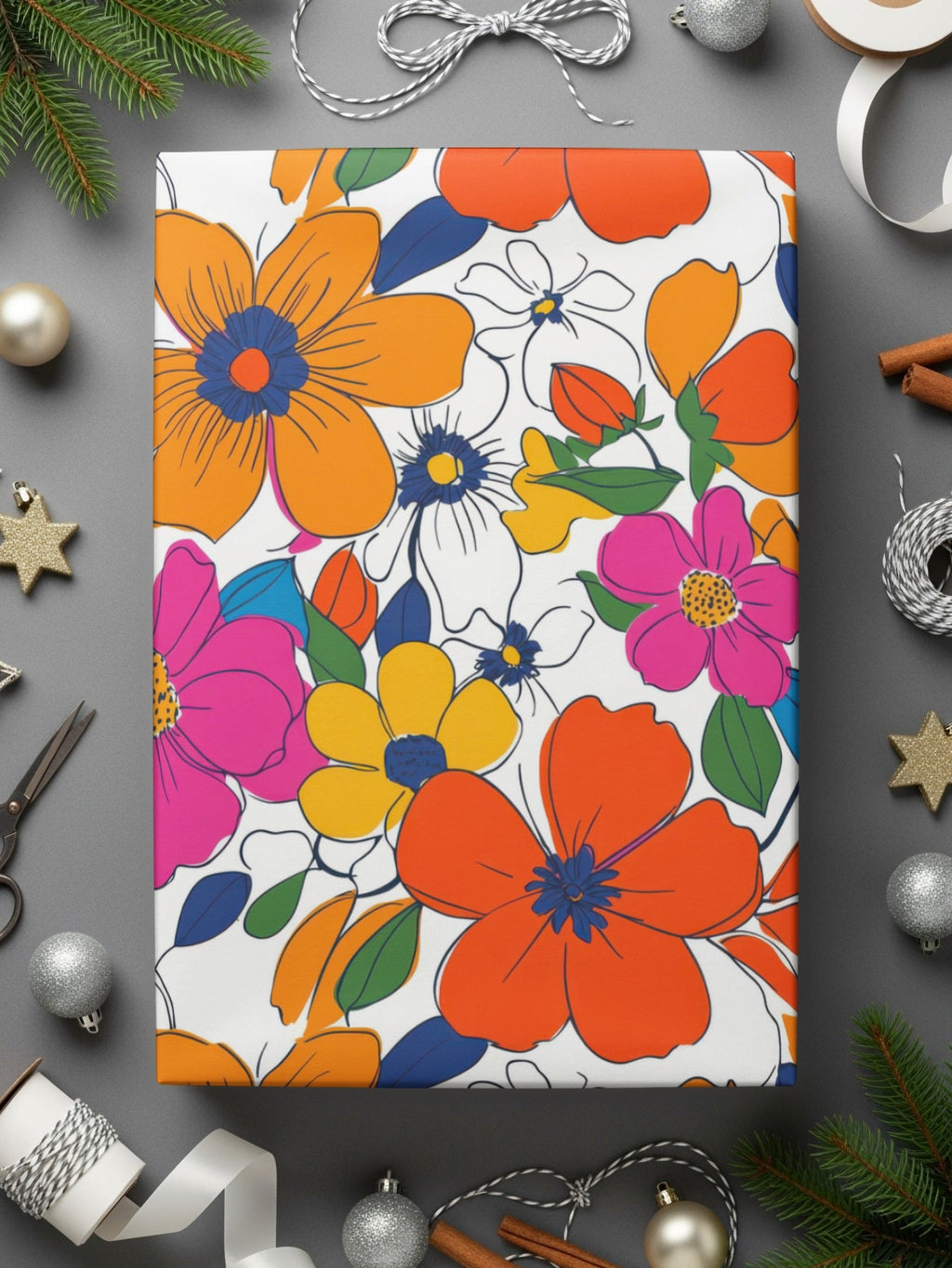 Preppy Orange Pink Floral Seamless Pattern, 60's Floral Pattern, Digital Background, Repeat Pattern, Trendy Flower Design, Digital Paper, Fabric - Moore and Mountain