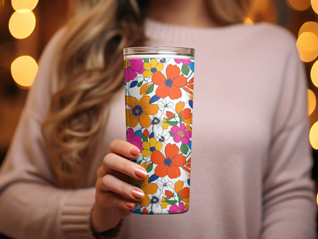 Preppy Orange Pink Floral Seamless Pattern, 60's Floral Pattern, Digital Background, Repeat Pattern, Trendy Flower Design, Digital Paper, Fabric - Moore and Mountain