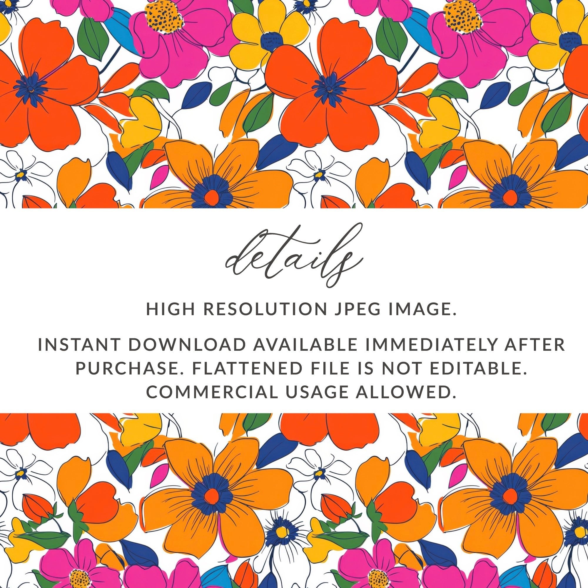 Preppy Orange Pink Floral Seamless Pattern, 60's Floral Pattern, Digital Background, Repeat Pattern, Trendy Flower Design, Digital Paper, Fabric - Moore and Mountain