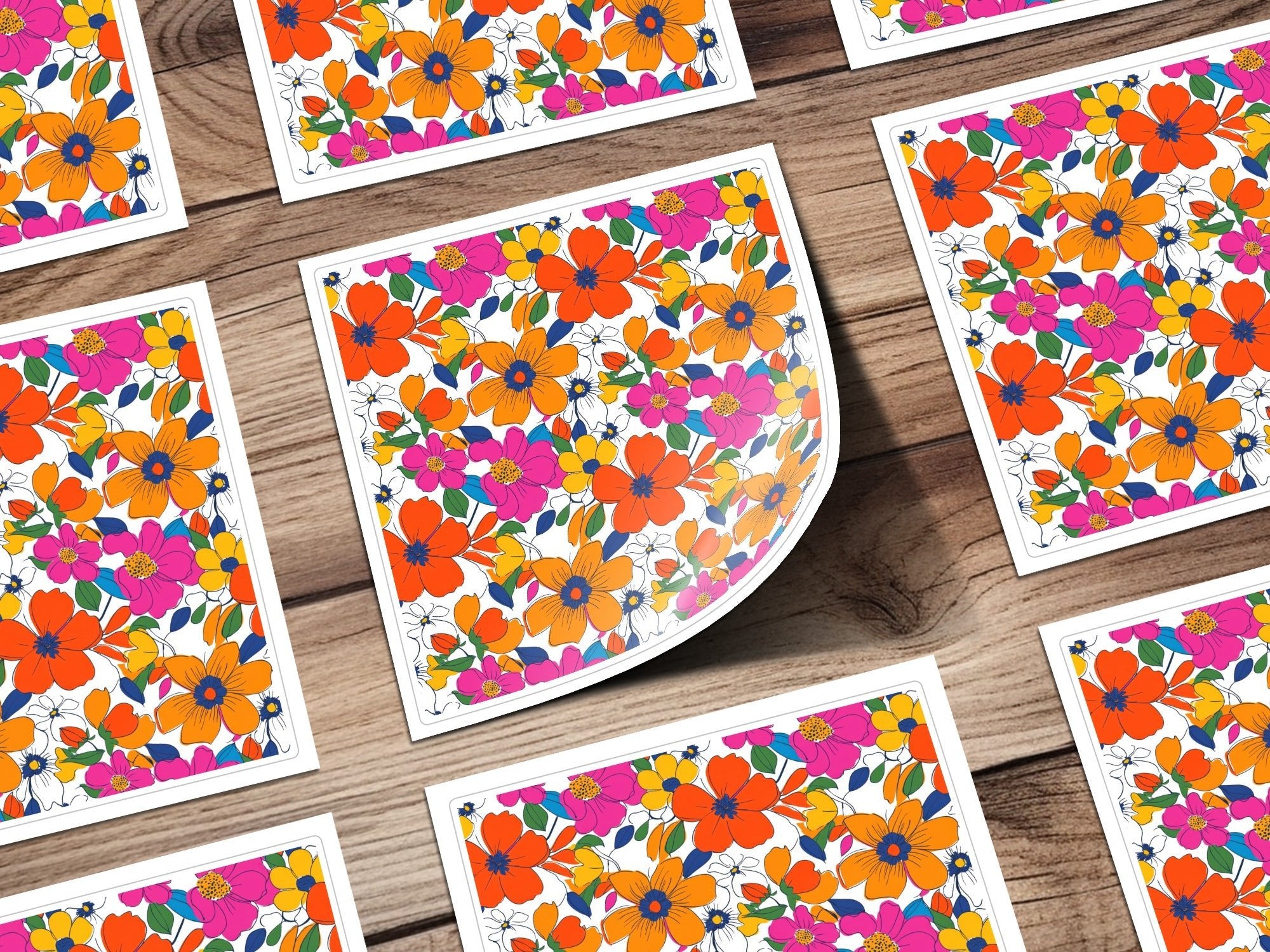 Preppy Orange Pink Floral Seamless Pattern, 60's Floral Pattern, Digital Background, Repeat Pattern, Trendy Flower Design, Digital Paper, Fabric - Moore and Mountain