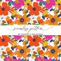 Preppy Orange Pink Floral Seamless Pattern, 60's Floral Pattern, Digital Background, Repeat Pattern, Trendy Flower Design, Digital Paper, Fabric - Moore and Mountain