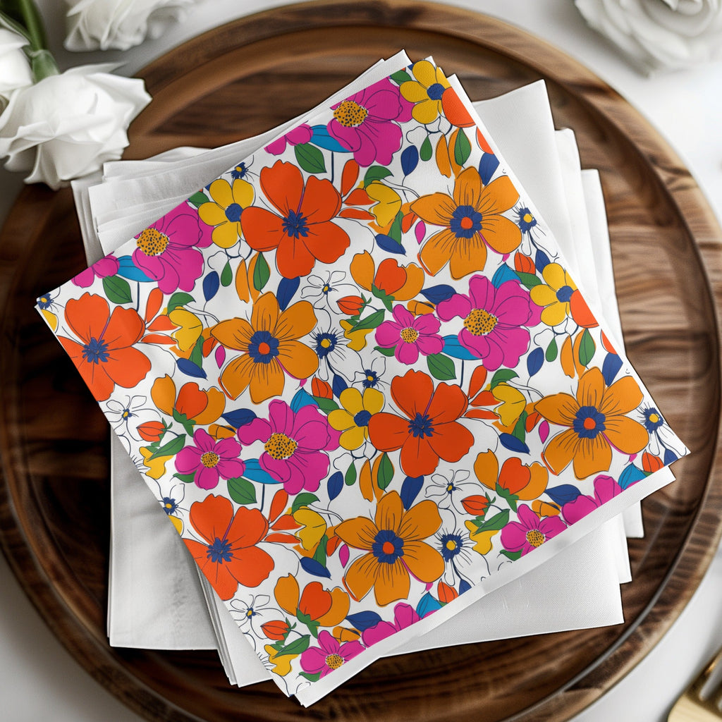 Preppy Orange Pink Floral Seamless Pattern, 60's Floral Pattern, Digital Background, Repeat Pattern, Trendy Flower Design, Digital Paper, Fabric - Moore and Mountain