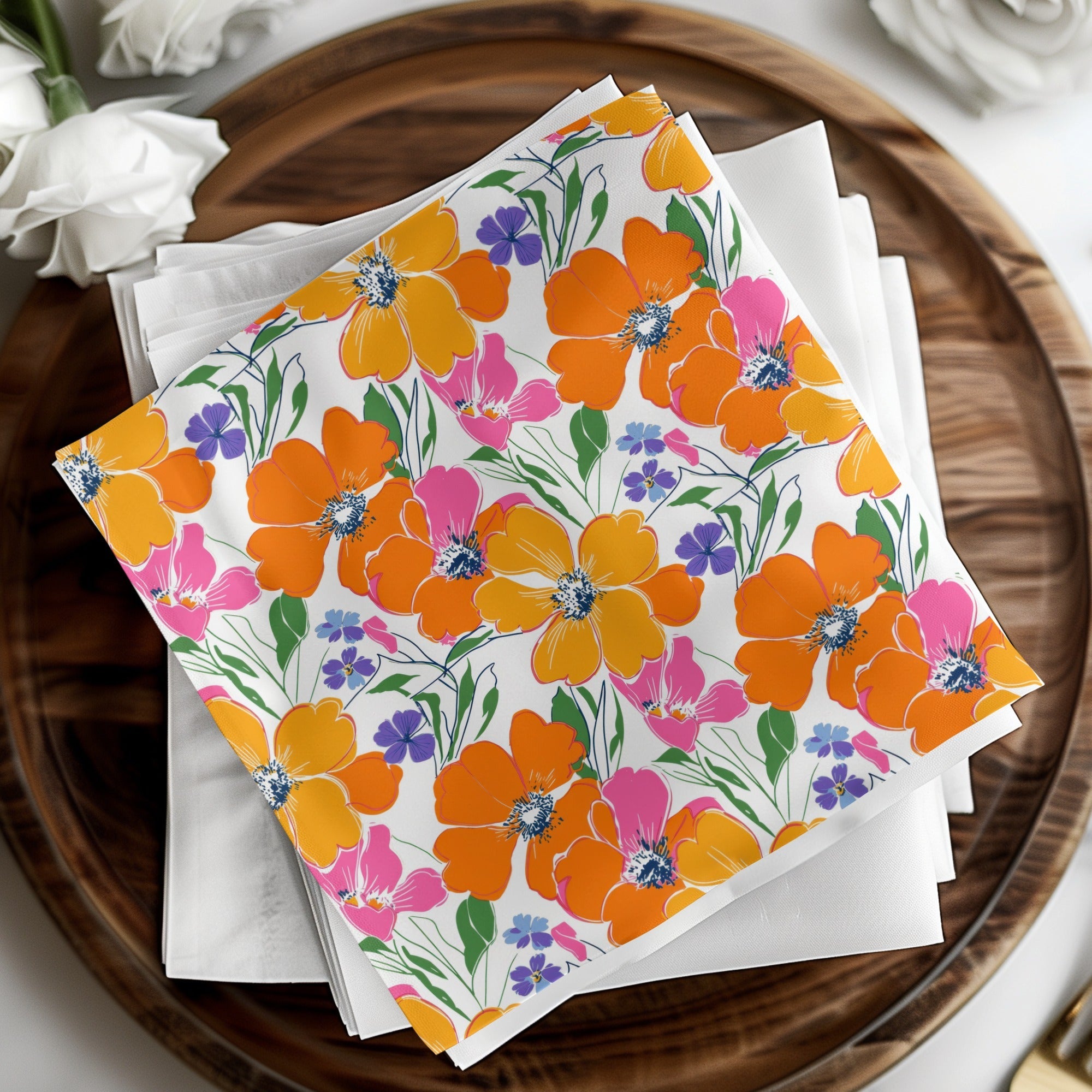 Preppy Orange Pink Floral Seamless Pattern, 90s Floral Pattern, Digital Background, Flower Repeat Pattern, Textile Design, Printable Art - Moore and Mountain