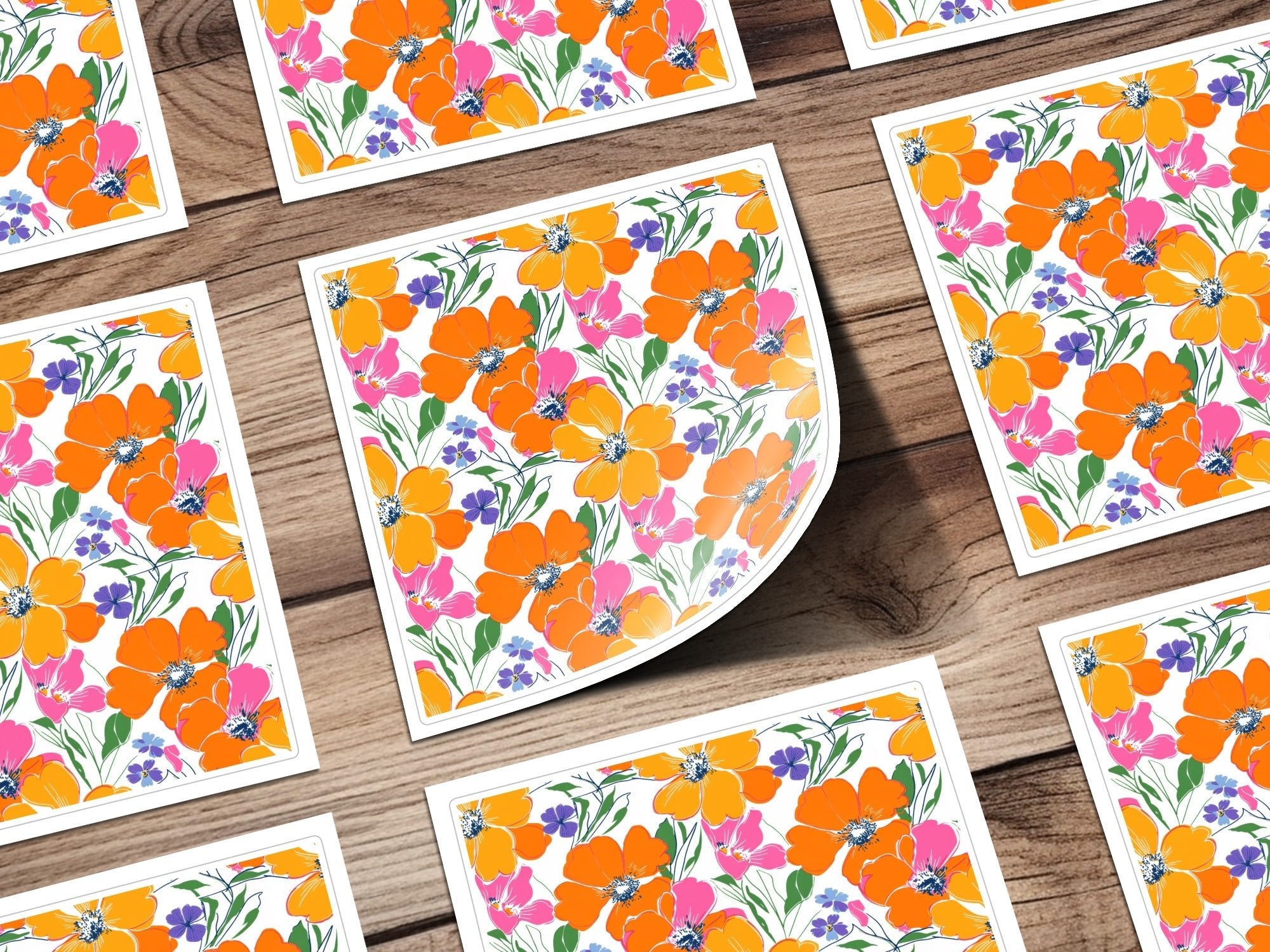 Preppy Orange Pink Floral Seamless Pattern, 90s Floral Pattern, Digital Background, Flower Repeat Pattern, Textile Design, Printable Art - Moore and Mountain