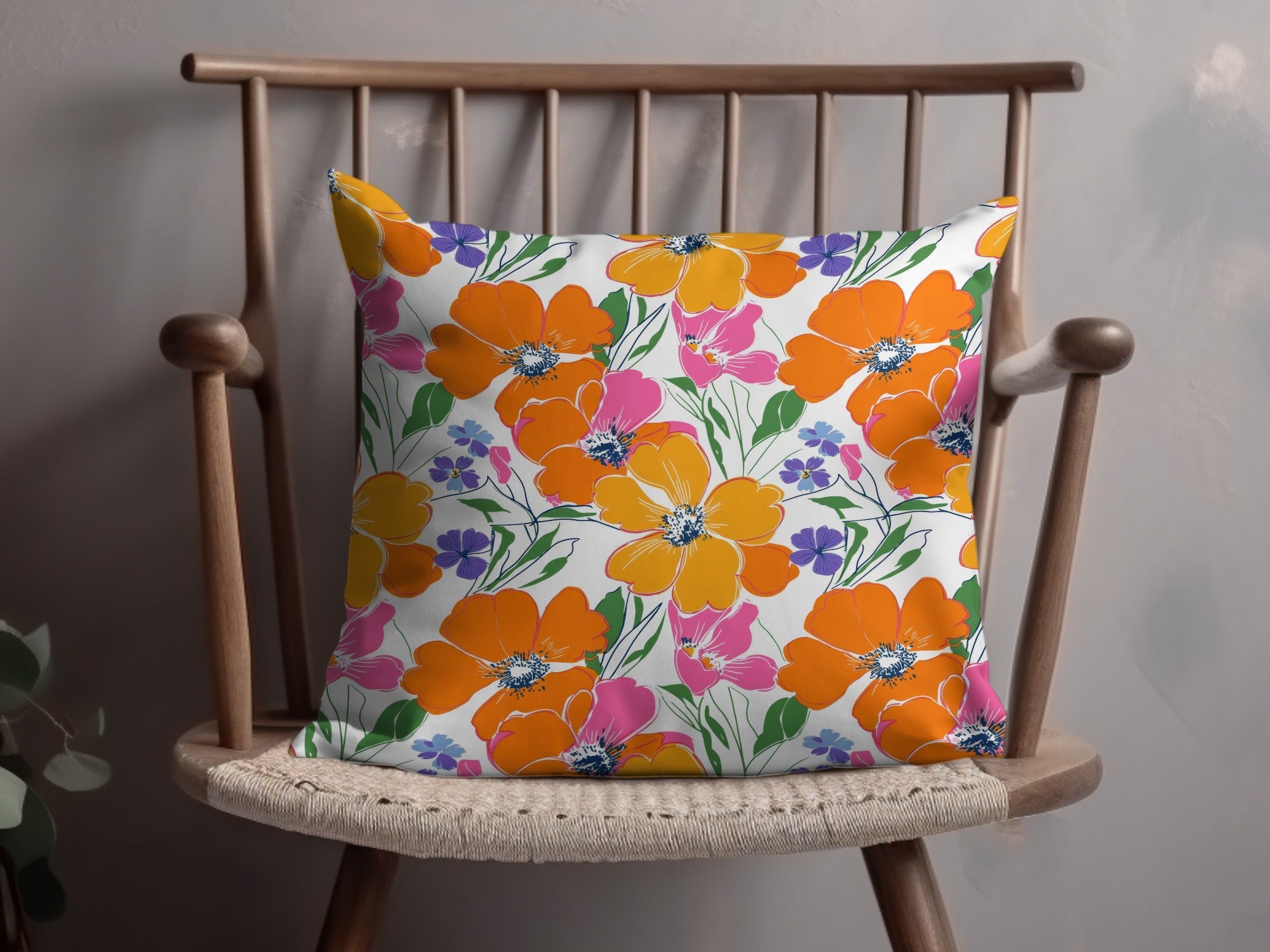 Preppy Orange Pink Floral Seamless Pattern, 90s Floral Pattern, Digital Background, Flower Repeat Pattern, Textile Design, Printable Art - Moore and Mountain