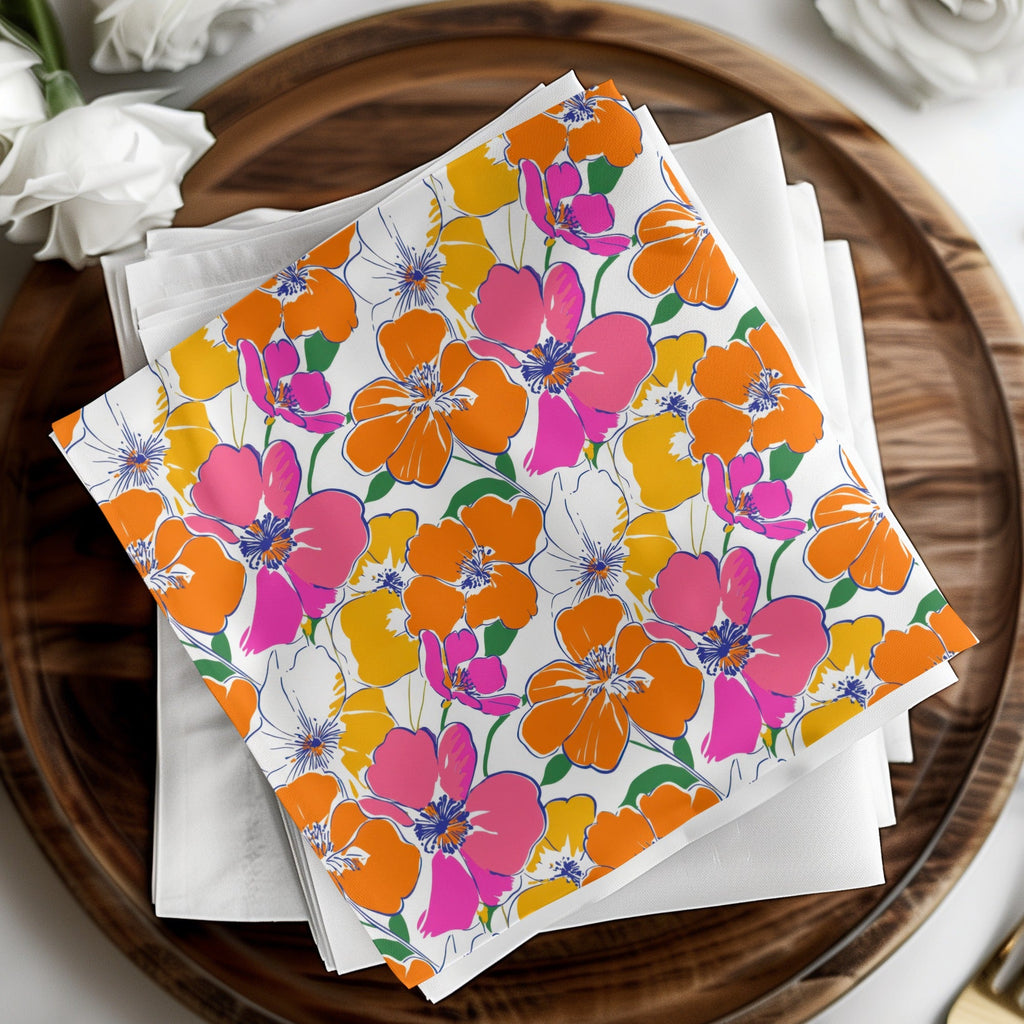 Preppy Orange Pink Floral Seamless Pattern, Digital Background, 60's floral pattern, Printable Fabric Design, Digital Paper, Flower Illustration - Moore and Mountain