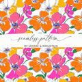 Preppy Orange Pink Floral Seamless Pattern, Digital Background, 60's floral pattern, Printable Fabric Design, Digital Paper, Flower Illustration - Moore and Mountain