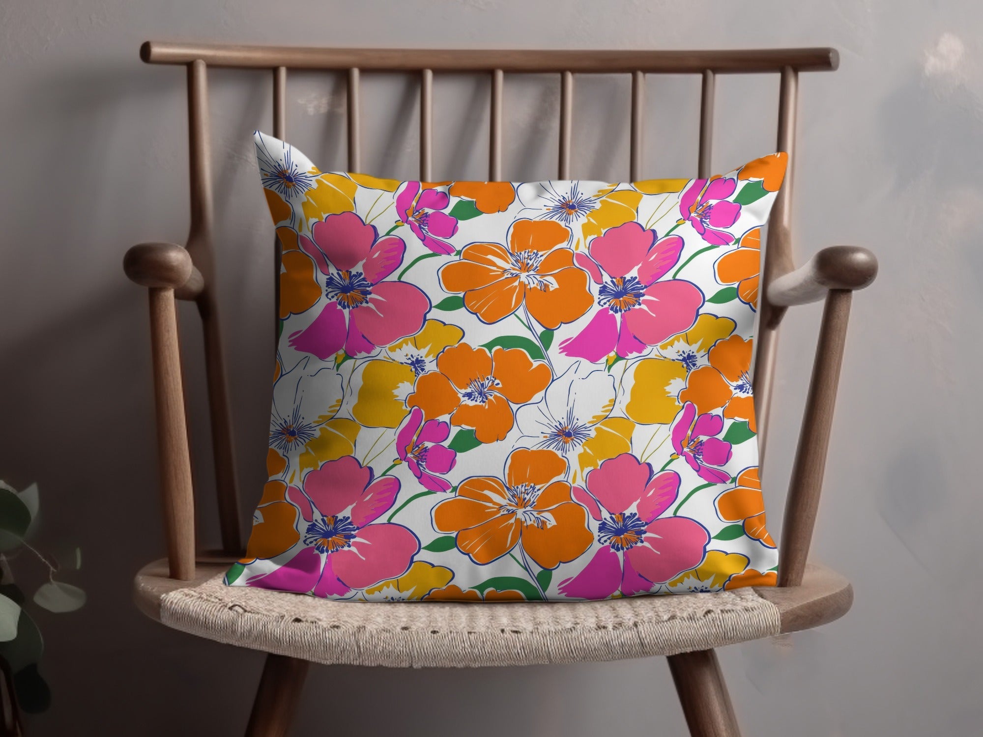 Preppy Orange Pink Floral Seamless Pattern, Digital Background, 60's floral pattern, Printable Fabric Design, Digital Paper, Flower Illustration - Moore and Mountain