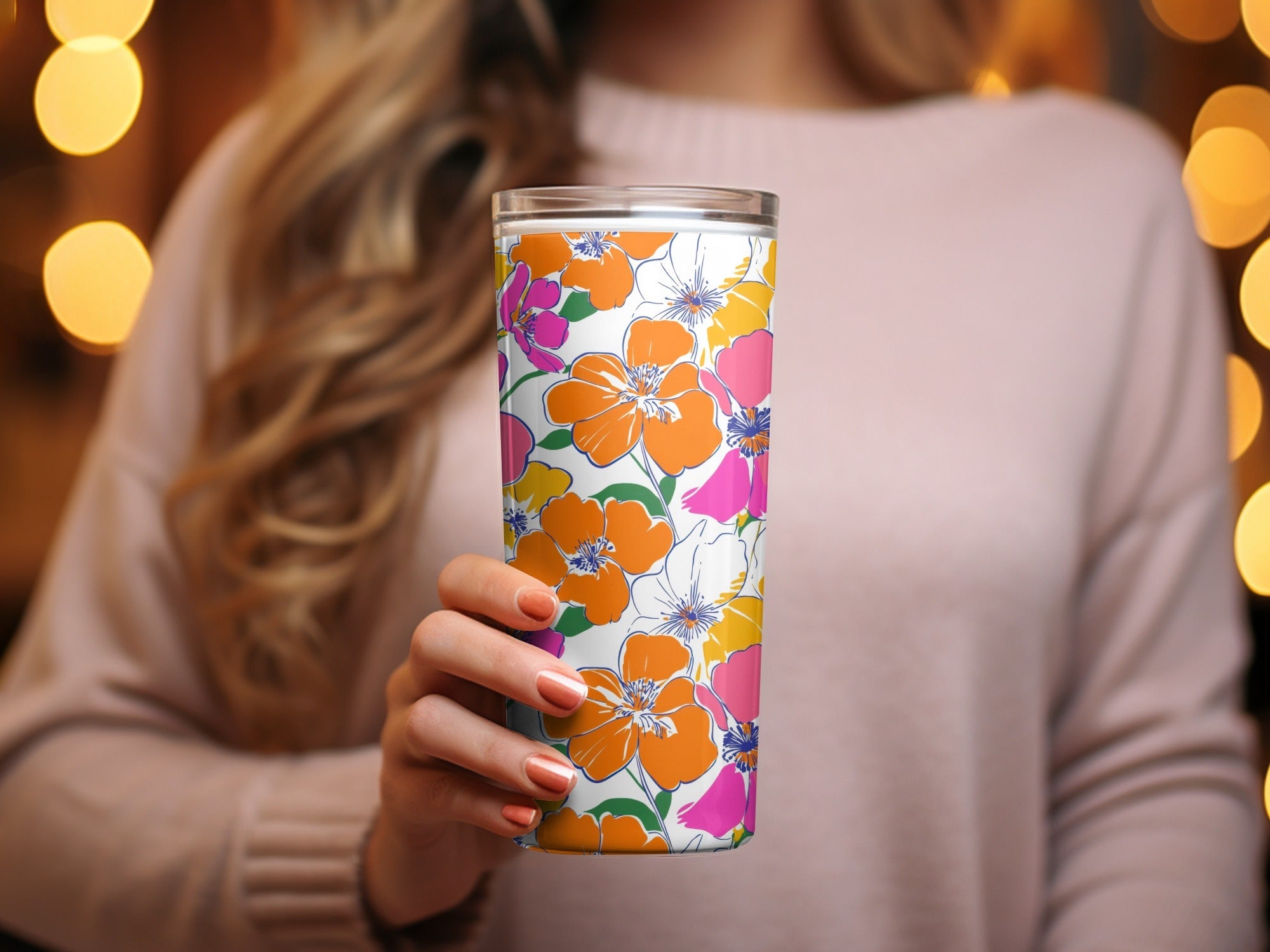 Preppy Orange Pink Floral Seamless Pattern, Digital Background, 60's floral pattern, Printable Fabric Design, Digital Paper, Flower Illustration - Moore and Mountain