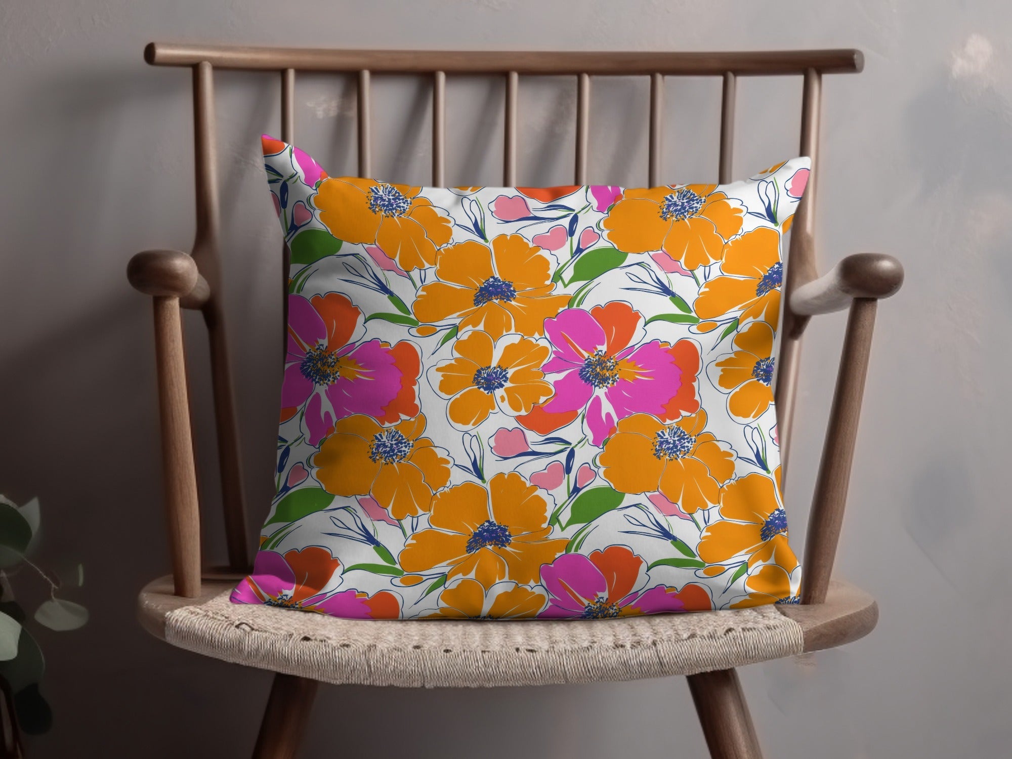 Preppy Orange Pink Floral Seamless Pattern, Digital Background, 90s Floral Pattern, Vibrant Flowers Digital Paper, Fabric Print, Digital Product - Moore and Mountain