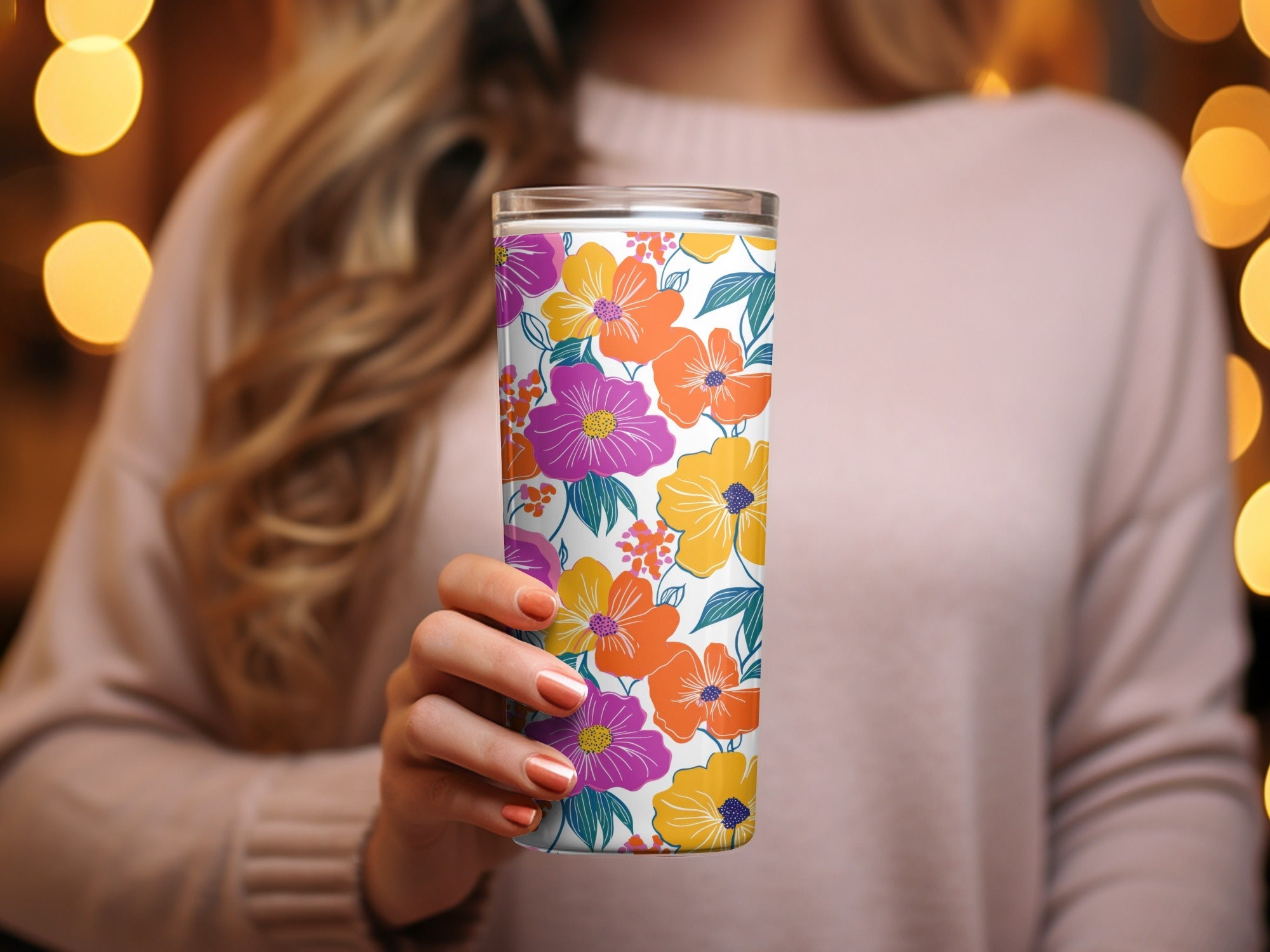 Preppy Orange Purple 60's Floral Pattern, Seamless Pattern, Digital Background, Flower Power Digital Paper - Moore and Mountain