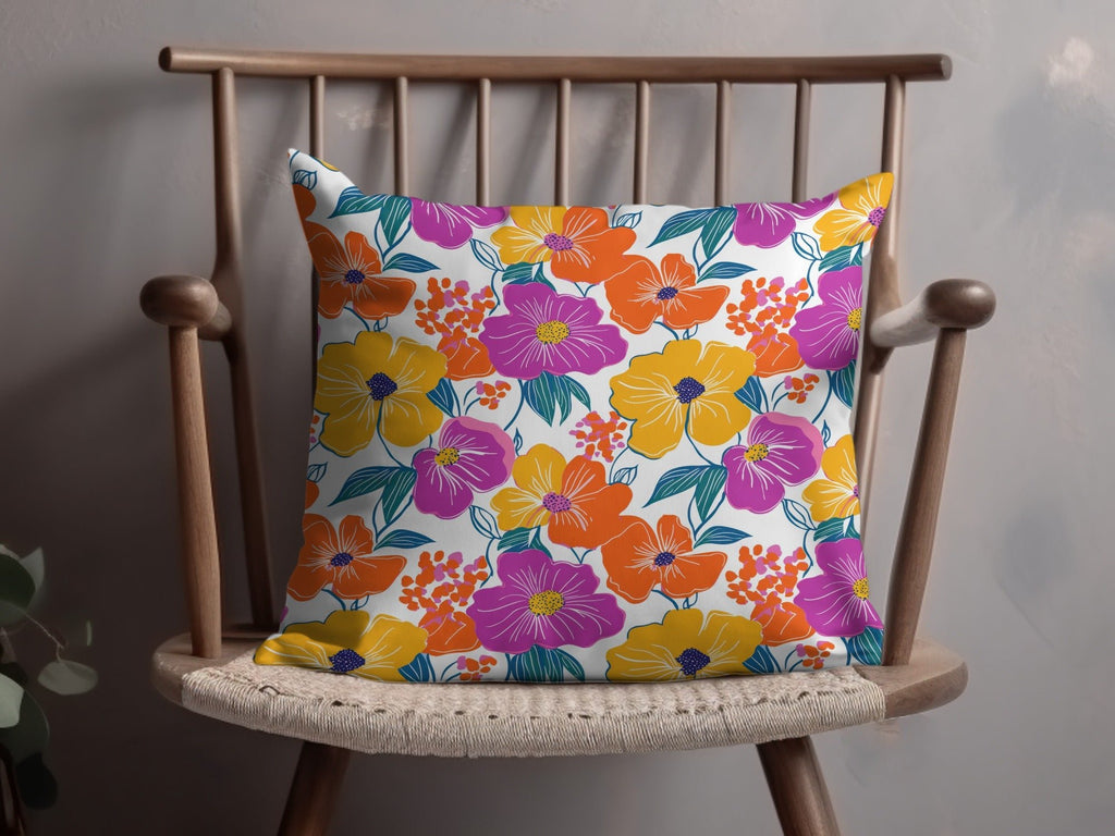 Preppy Orange Purple 60's Floral Pattern, Seamless Pattern, Digital Background, Flower Power Digital Paper - Moore and Mountain