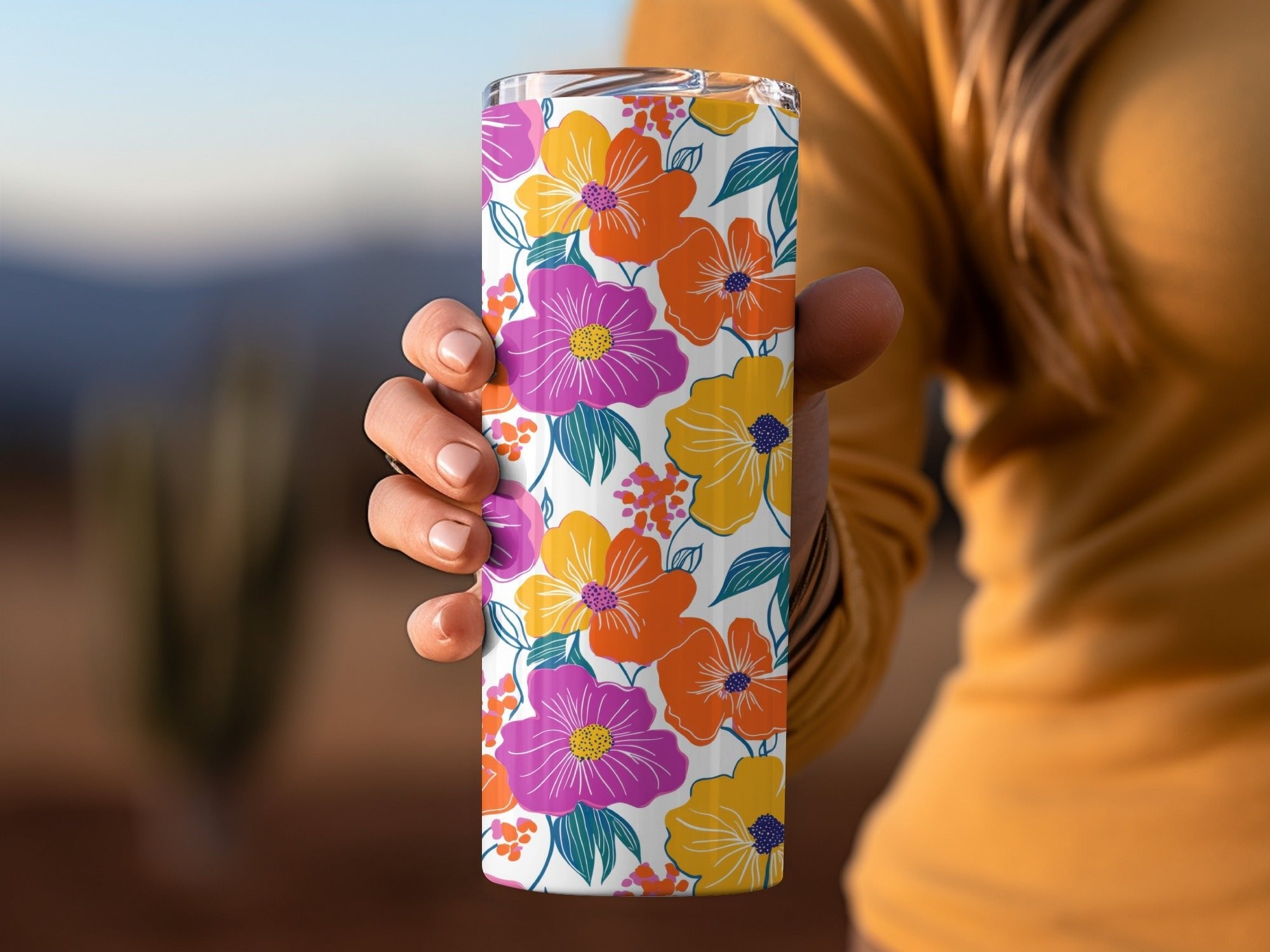 Preppy Orange Purple 60's Floral Pattern, Seamless Pattern, Digital Background, Flower Power Digital Paper - Moore and Mountain