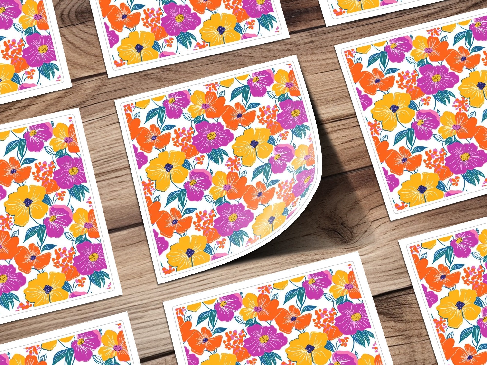 Preppy Orange Purple 60's Floral Pattern, Seamless Pattern, Digital Background, Flower Power Digital Paper - Moore and Mountain