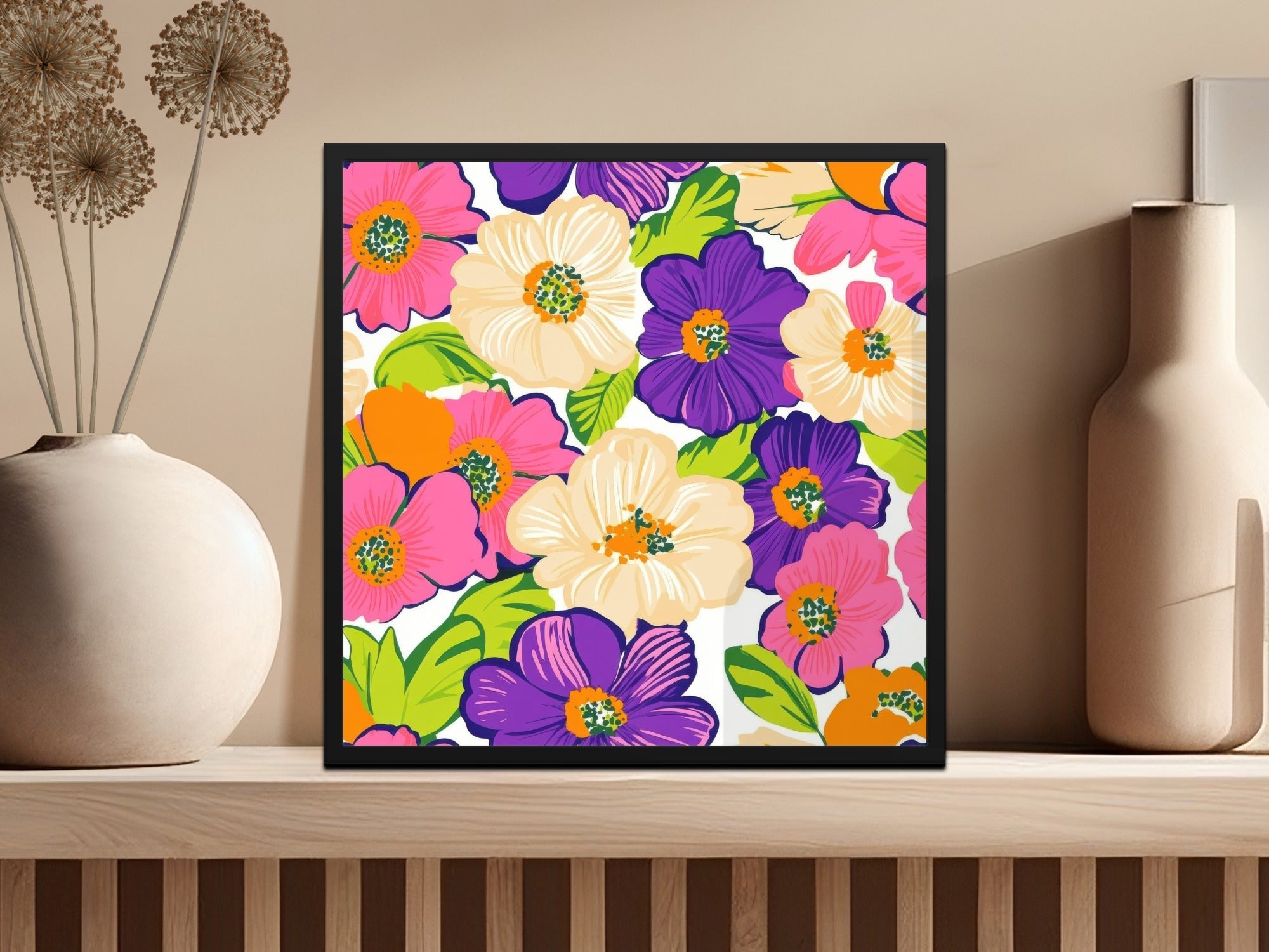 Preppy Pink Floral Digital Paper, 60s Floral Pattern, Retro Flower Background, Seamless Flower Pattern, Purple Flower Digital Download - Moore and Mountain