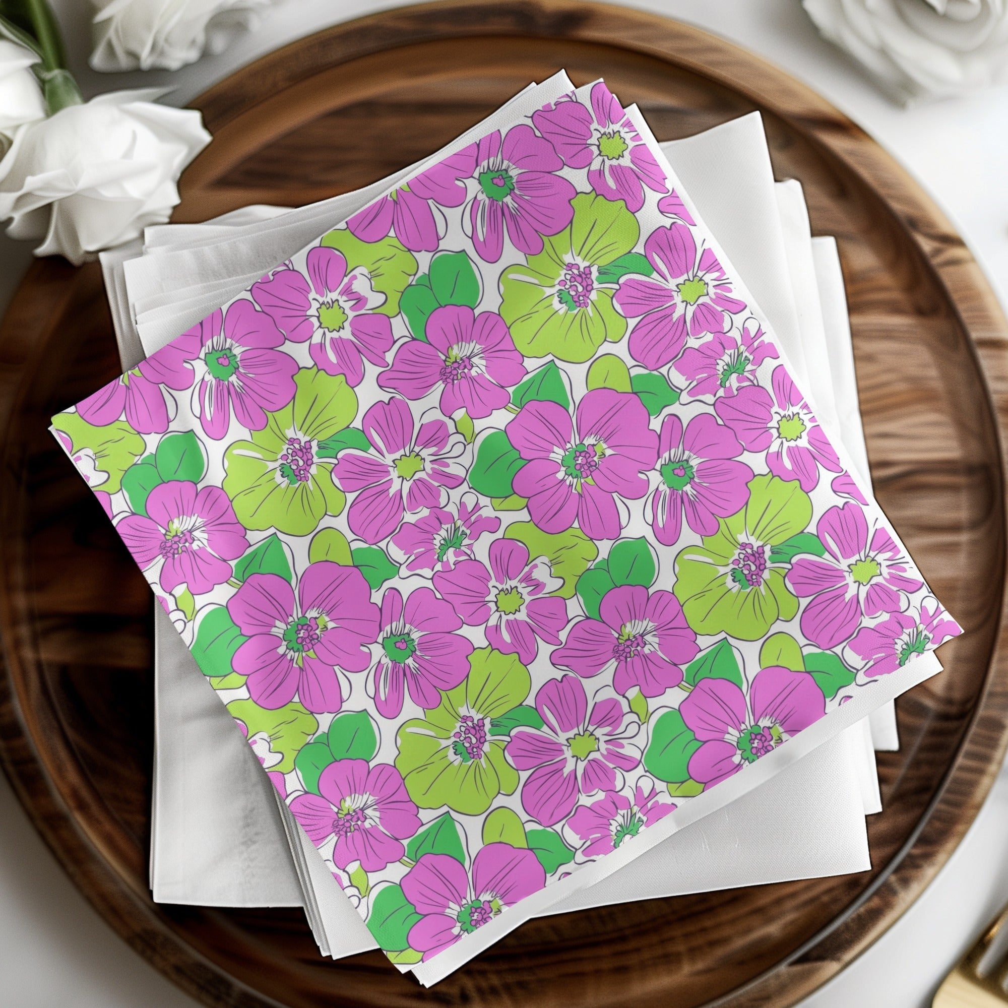Preppy Pink Green Floral Digital Background, 60's floral pattern, Seamless Pattern, Repeat Pattern, Flower Print, Digital Paper, Fabric Design - Moore and Mountain