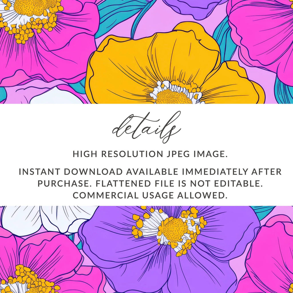 Preppy Pink Groovy Floral Background Digital Download, Seamless Retro Flowers, 60s Floral Pattern, Floral Design, Printable Art - Moore and Mountain