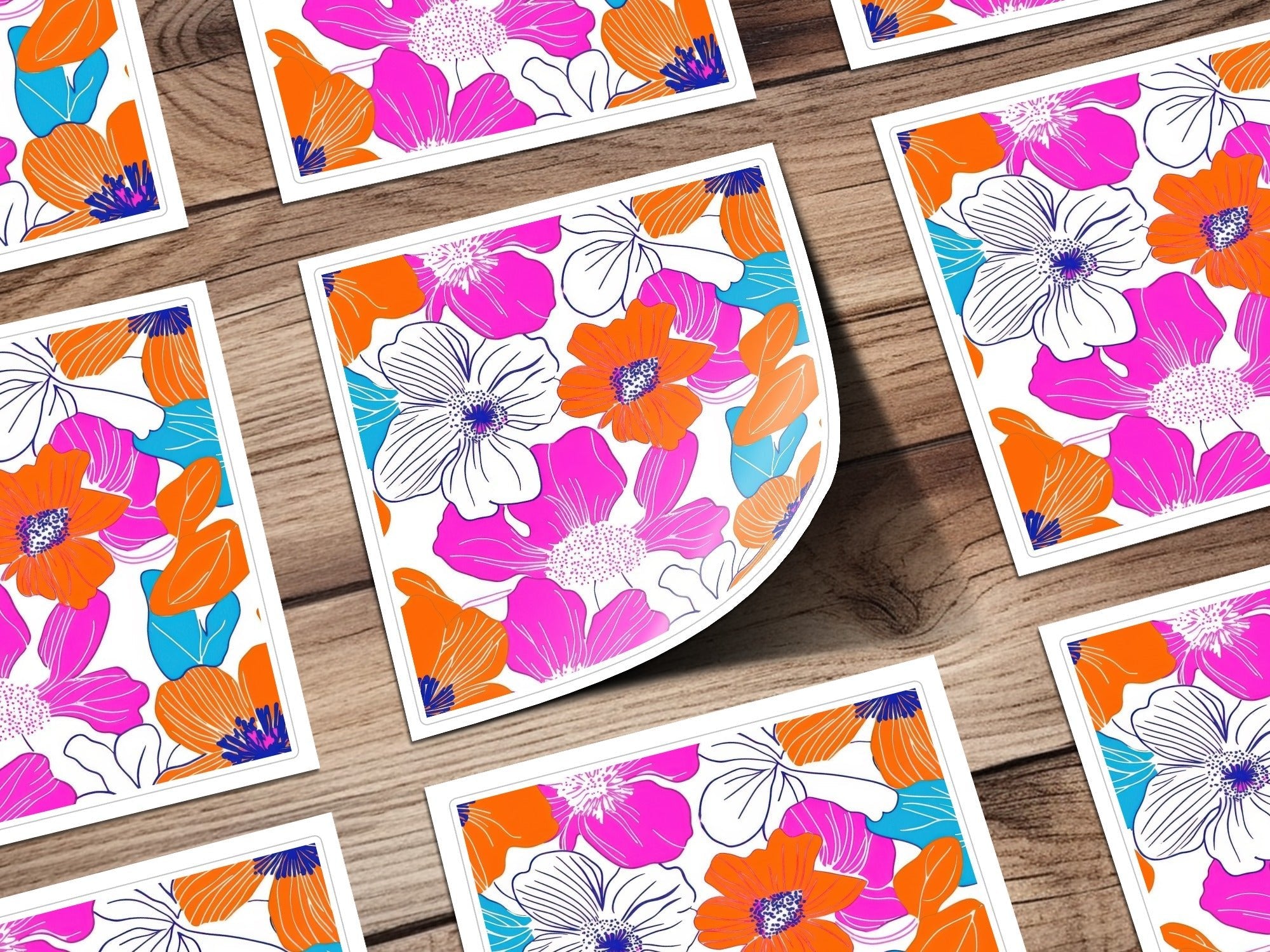 Preppy Pink Orange 60s Floral Pattern, Groovy Floral Background, Seamless Retro Flowers Digital Print, Trendy Floral Art Download - Moore and Mountain