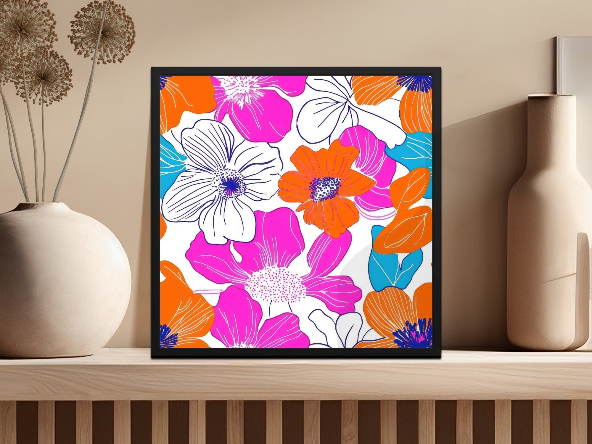 Preppy Pink Orange 60s Floral Pattern, Groovy Floral Background, Seamless Retro Flowers Digital Print, Trendy Floral Art Download - Moore and Mountain
