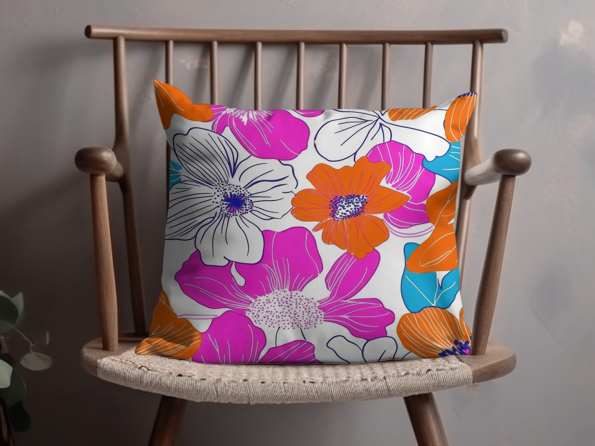 Preppy Pink Orange 60s Floral Pattern, Groovy Floral Background, Seamless Retro Flowers Digital Print, Trendy Floral Art Download - Moore and Mountain