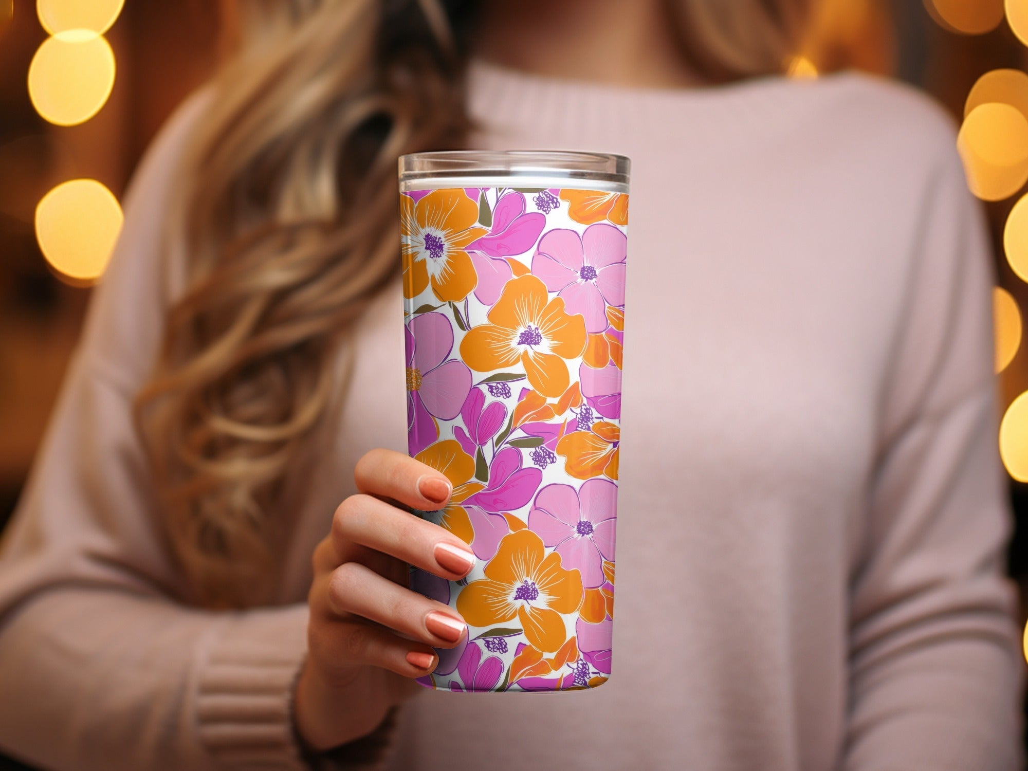 Preppy Pink Orange 60's Floral Pattern, Seamless Pattern, Digital Background, Flower Illustration, Repeating Design, Digital Paper - Moore and Mountain