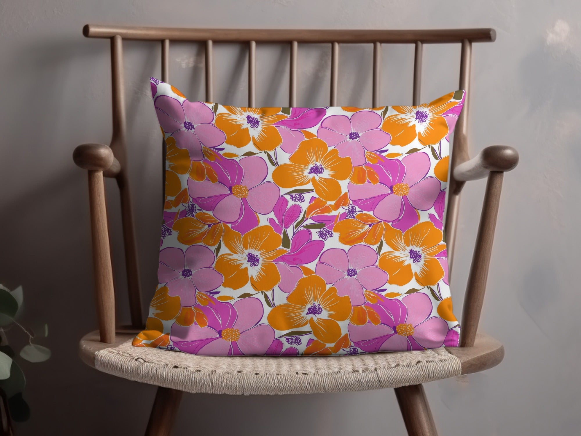 Preppy Pink Orange 60's Floral Pattern, Seamless Pattern, Digital Background, Flower Illustration, Repeating Design, Digital Paper - Moore and Mountain