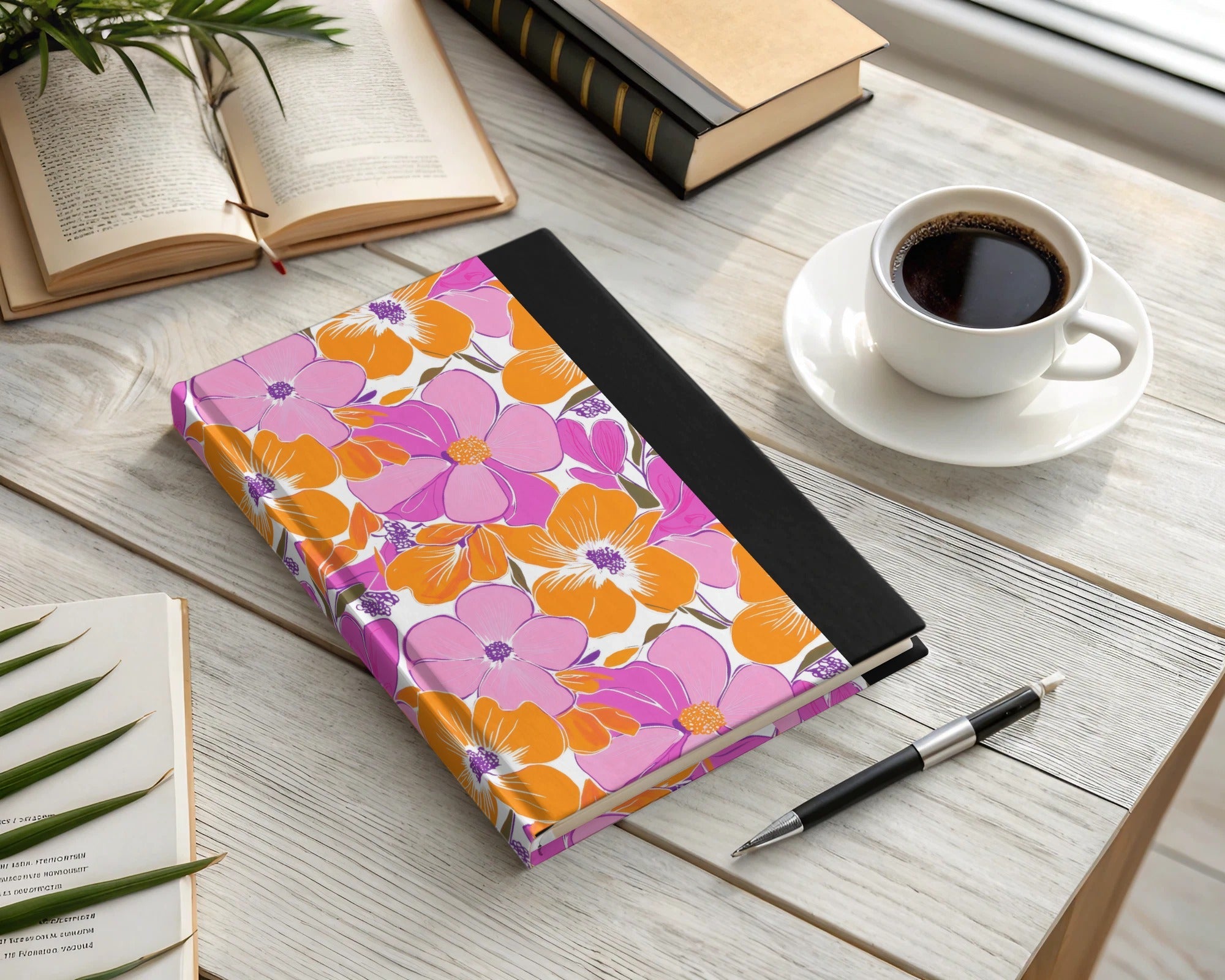 Preppy Pink Orange 60's Floral Pattern, Seamless Pattern, Digital Background, Flower Illustration, Repeating Design, Digital Paper - Moore and Mountain