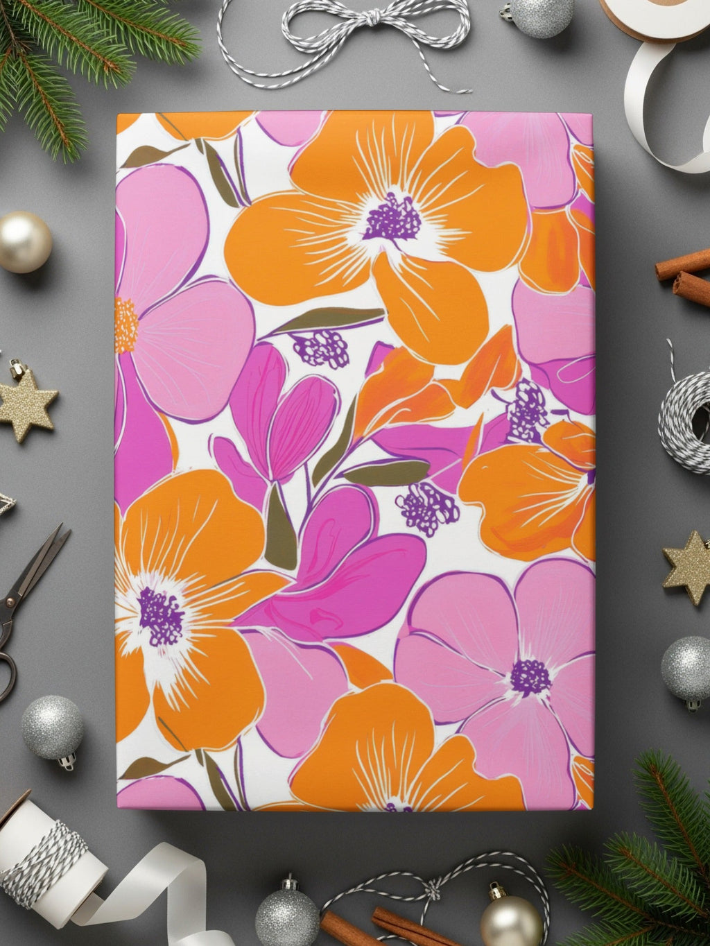 Preppy Pink Orange 60's Floral Pattern, Seamless Pattern, Digital Background, Flower Illustration, Repeating Design, Digital Paper - Moore and Mountain