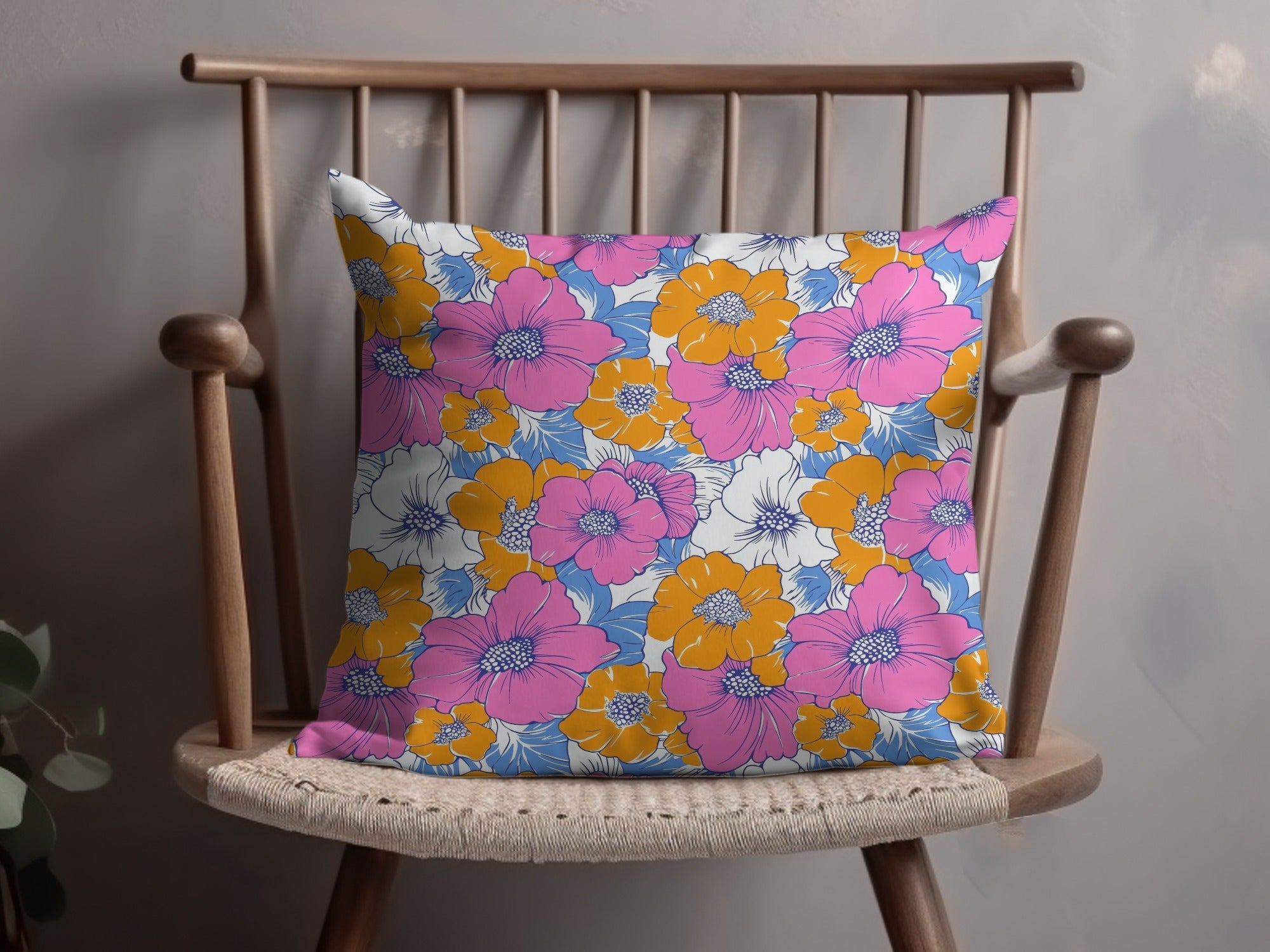 Preppy Pink Orange Floral Seamless Pattern, 60's Floral Pattern, Digital Background, Digital Paper, Retro Flower Pattern, Digital product - Moore and Mountain