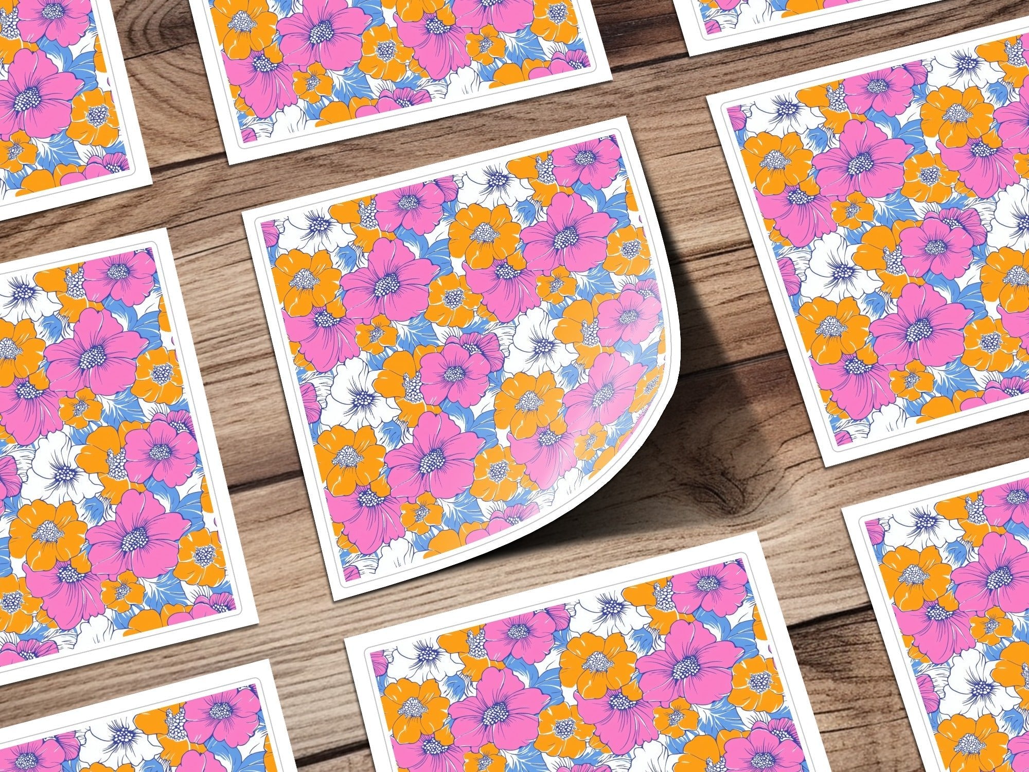 Preppy Pink Orange Floral Seamless Pattern, 60's Floral Pattern, Digital Background, Digital Paper, Retro Flower Pattern, Digital product - Moore and Mountain