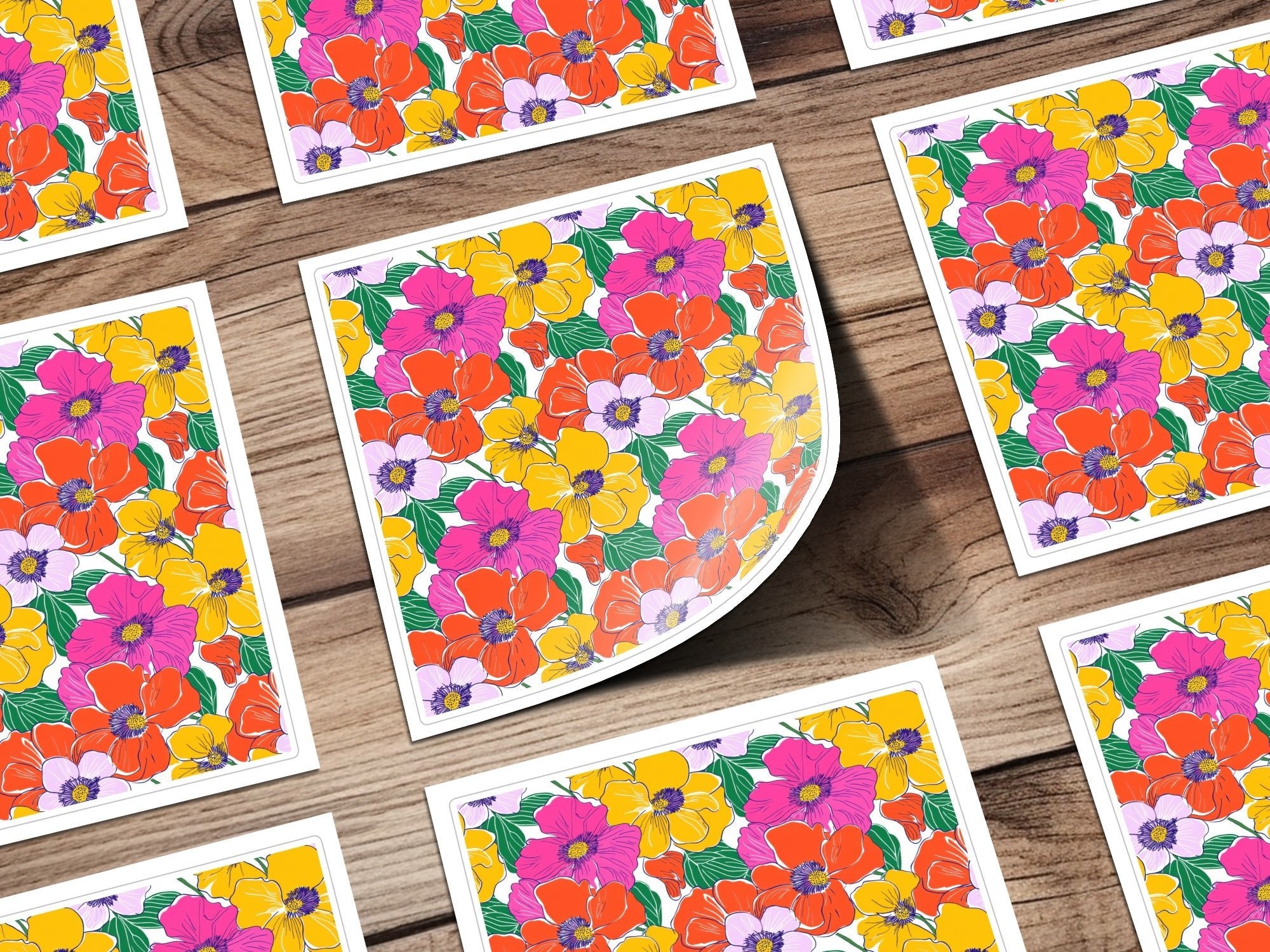 Preppy Pink Orange Yellow Floral 60's Floral Pattern, Seamless Pattern, Digital Background, Digital Paper, Fabric Design, Digital Product - Moore and Mountain