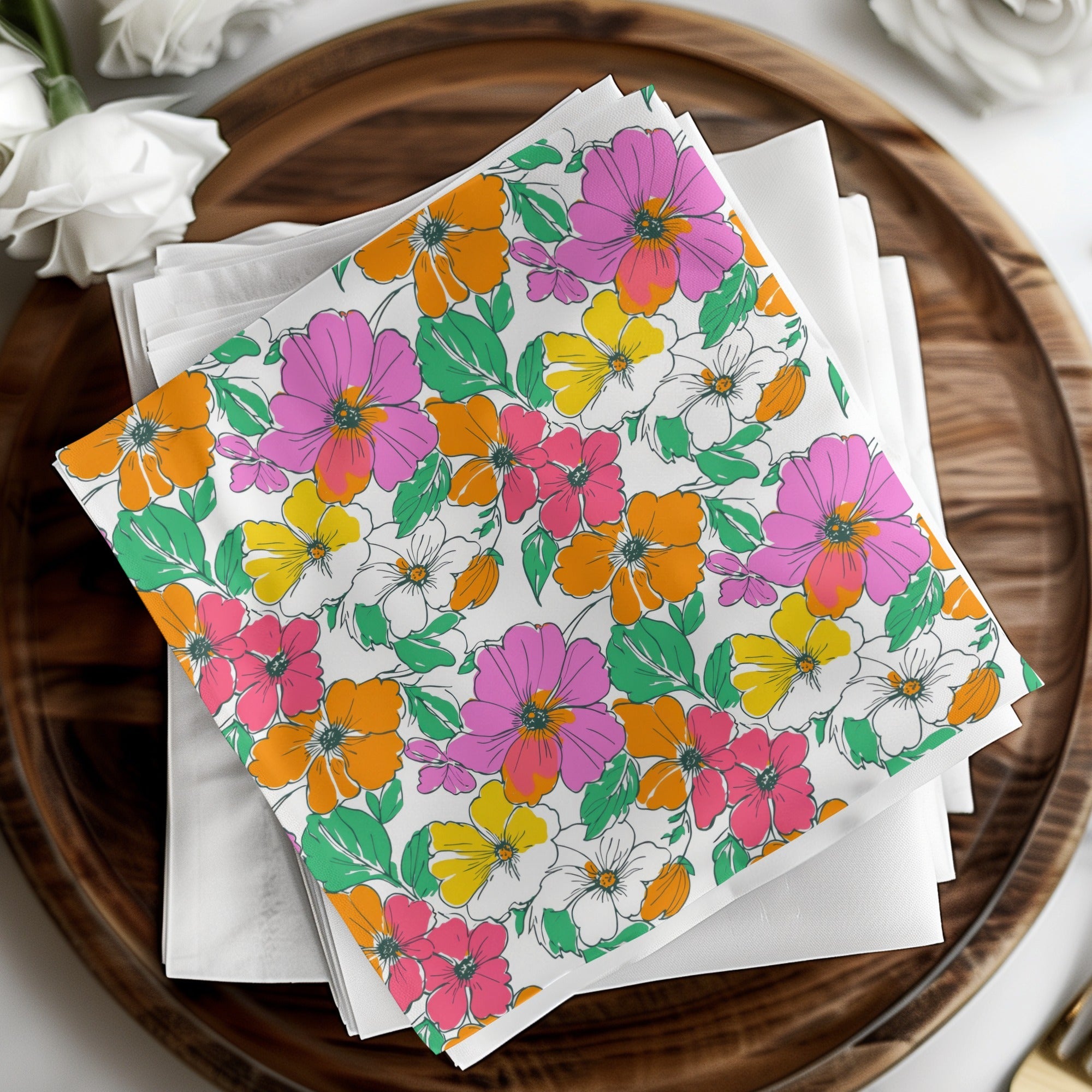 Preppy Pink, Orange, Yellow Floral Seamless Pattern, 60's floral pattern, Digital Background, Commercial Use, Repeat Pattern - Moore and Mountain