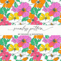 Preppy Pink, Orange, Yellow Floral Seamless Pattern, 60's floral pattern, Digital Background, Commercial Use, Repeat Pattern - Moore and Mountain