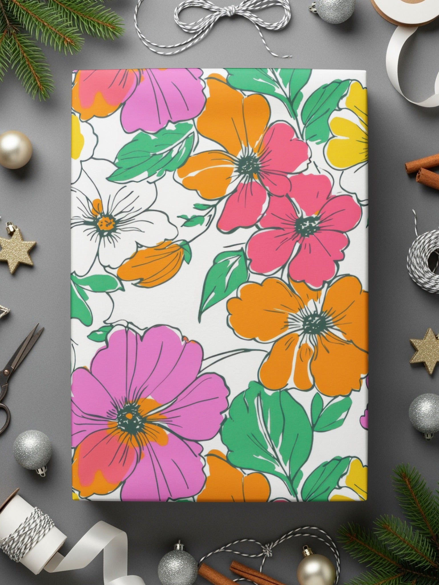 Preppy Pink, Orange, Yellow Floral Seamless Pattern, 60's floral pattern, Digital Background, Commercial Use, Repeat Pattern - Moore and Mountain