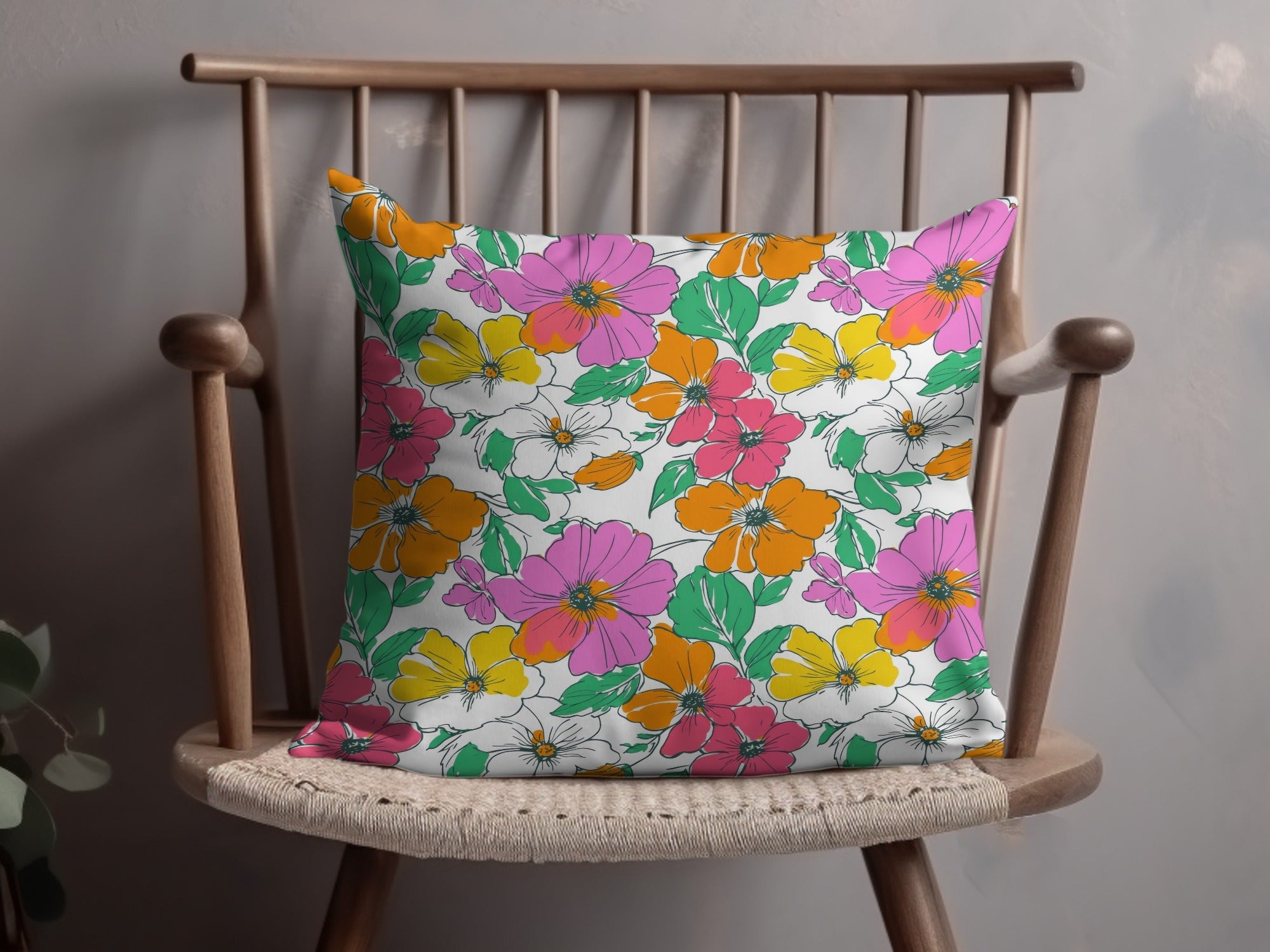 Preppy Pink, Orange, Yellow Floral Seamless Pattern, 60's floral pattern, Digital Background, Commercial Use, Repeat Pattern - Moore and Mountain