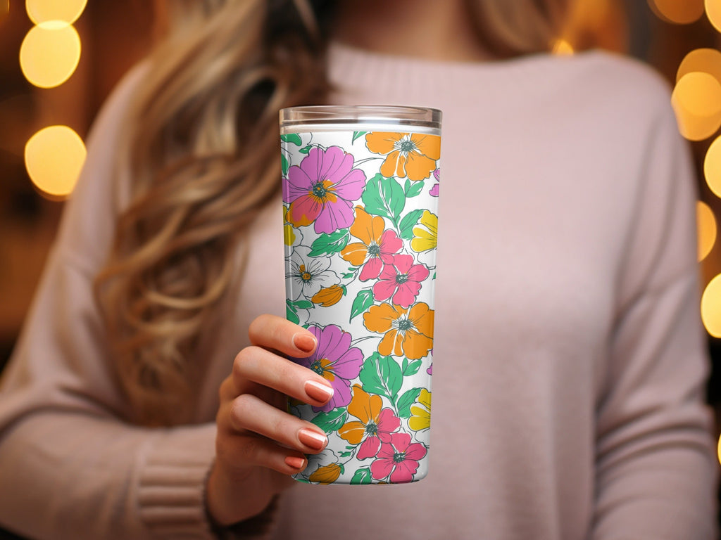 Preppy Pink, Orange, Yellow Floral Seamless Pattern, 60's floral pattern, Digital Background, Commercial Use, Repeat Pattern - Moore and Mountain