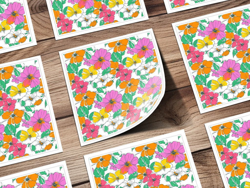 Preppy Pink, Orange, Yellow Floral Seamless Pattern, 60's floral pattern, Digital Background, Commercial Use, Repeat Pattern - Moore and Mountain